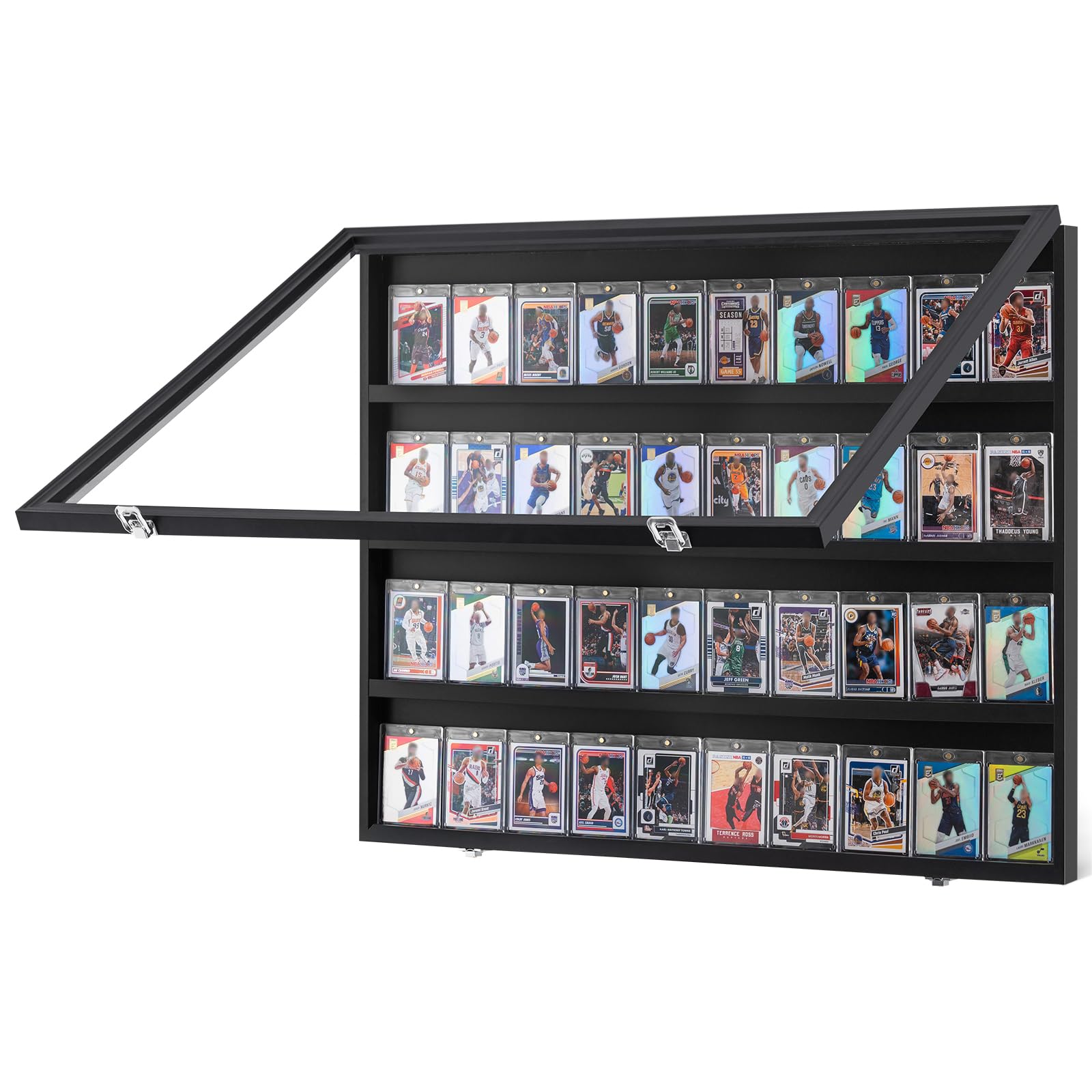 VEVOR 36 Graded Sports Card Display Case - 30.5x24.3x2.1 Inch UV Protected Lockable Wall Cabinet with PC Glass for Baseball Football Basketball Hockey Trading Cards - Perfect for Home Office, Game Room, and Collector's Showcase