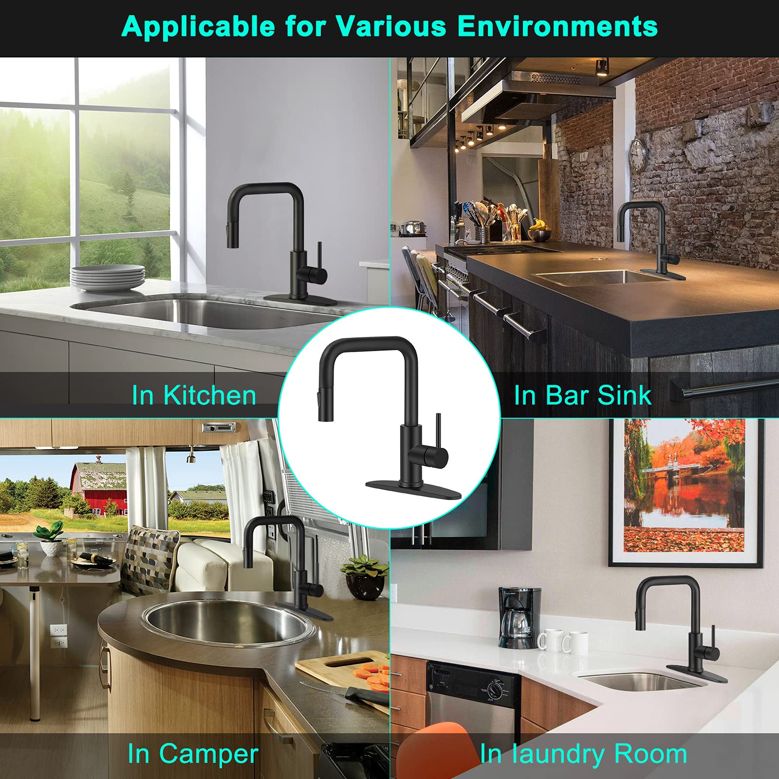 Stainless Steel Single Handle Pull Out Sprayer Kitchen Faucet - Matte Black Finish for Modern Sink & Countertop | Ideal for Cooking, Washing Dishes & Food Prep