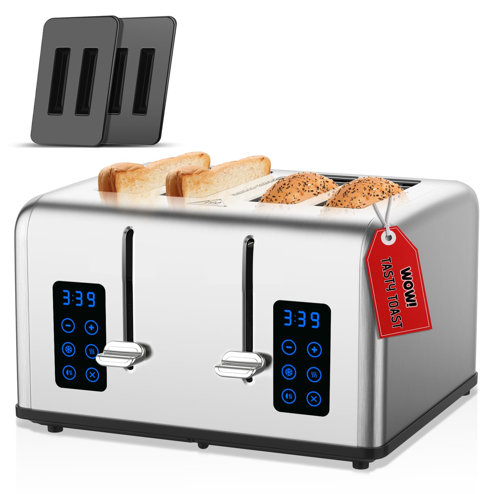 4 Slice Toaster with Extra-Wide Slots - Dual Independent Controls, 6 Toast Levels, Defrost/Reheat/Bagel Functions - 1650W Stainless Steel Toaster for Bagels, Thick Bread & Pastries - Perfect for Breakfast, Brunch & Family Dining