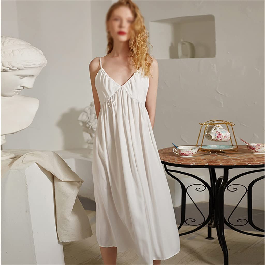 TJLSS Women's V-Neck Cotton Sleepwear - Sleeveless Summer Nightgown & Camisole Nightwear (White, Size M) | Perfect for Relaxing at Home, Lounging & Sleeping Comfortably