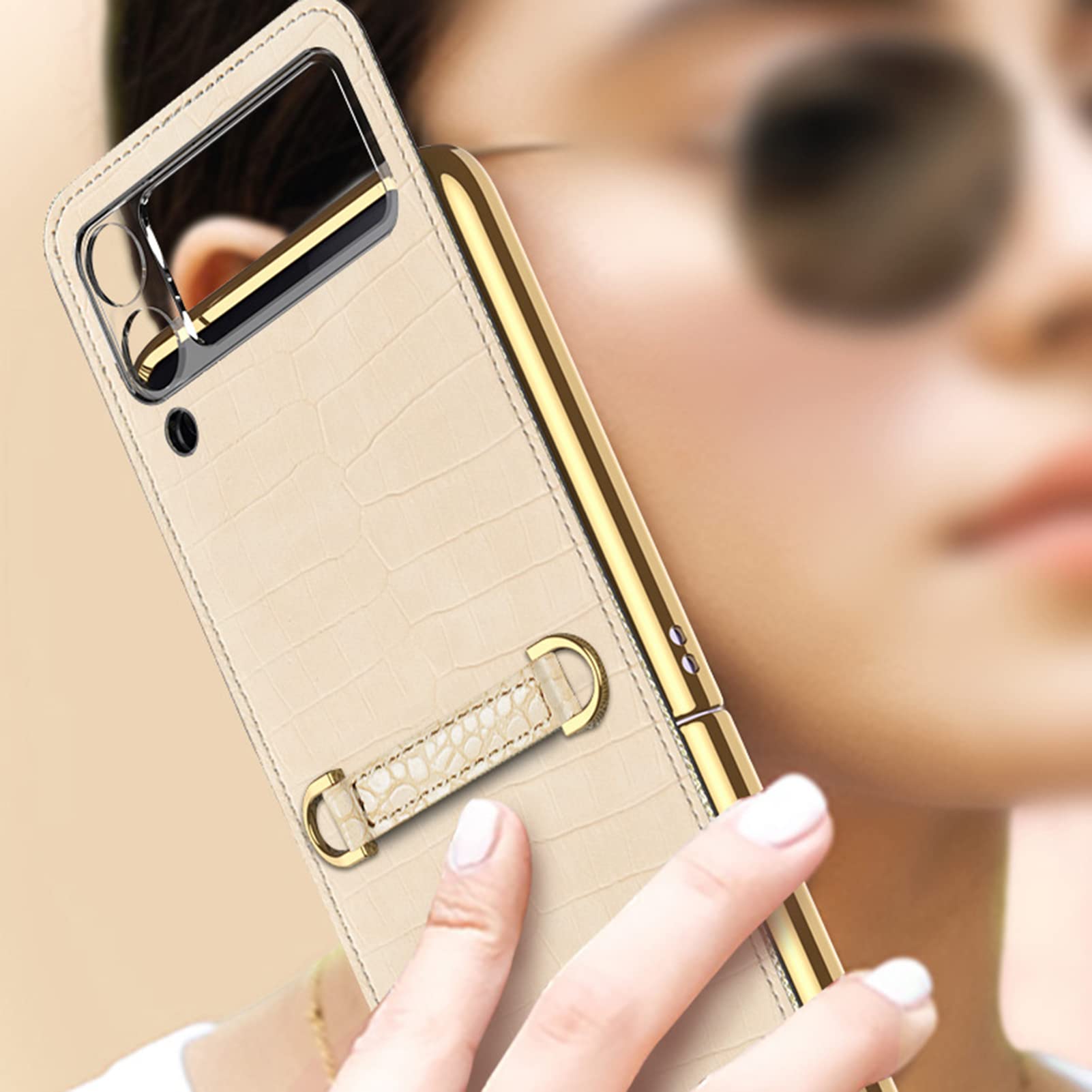 Slim Gold-Plated Chain Strap Crocodile Texture Case for Samsung Galaxy Z Flip 3 5G - Ultra Thin Protective Cover with Shoulder Strap for Women, Fashion Accessory for Daily Use & Night Out