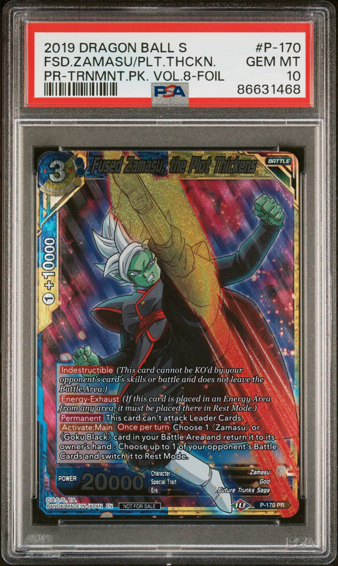 2019 Dragon Ball Super FSD Zamasu PLT THCKN #P 170 PSA 10 Graded Card - Perfect for Collectors, Display & Anime Fans
