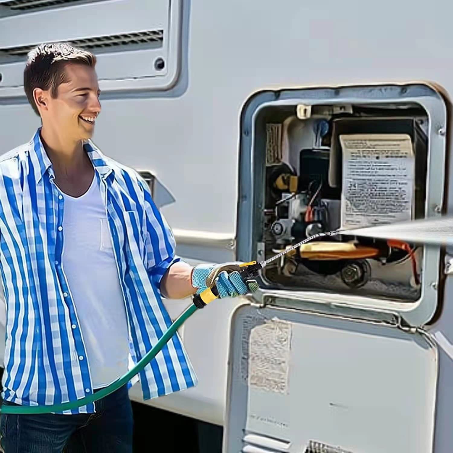 **RV Water Heater Tank Rinser - Metal Tube Flusher with Powerful Spray, Removes Sediment & Scale - Perfect for RV Maintenance & Winterizing (Flush Wand)**    *(Use Case: Ideal for cleaning RV water heaters, removing buildup, and preparing for winter storage.)*