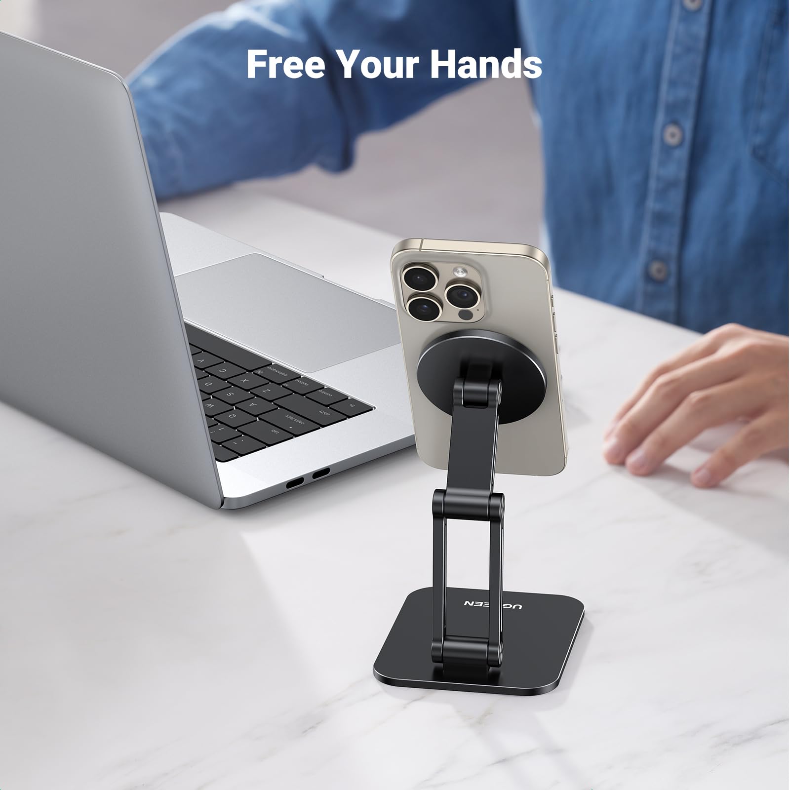 UGREEN Magnetic Phone Stand for iPhone 16/15/14 - Magsafe Holder for Desk & Car Use