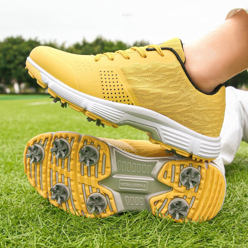THESTRON Men's Golf Shoes - Breathable Mesh Spiked Golf Sneakers for Walking & Training - Lightweight Comfortable Golf Shoes for Men - Perfect for Golf Course, Driving Range & Outdoor Sports