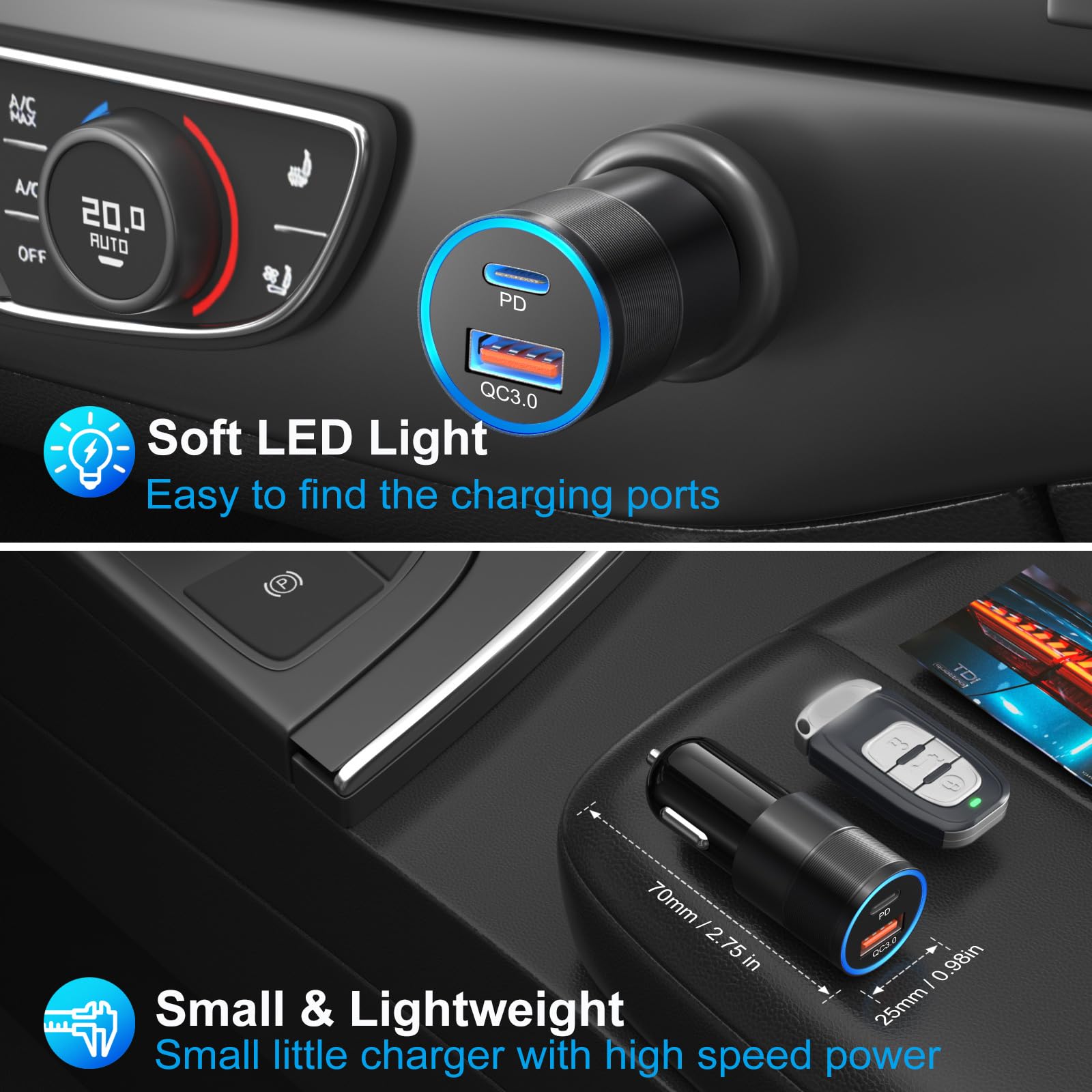 Bangfun 2-Pack 36W Dual USB C Car Charger - Fast Charging Adapter for iPhone 16/15/14/13/12/11 Pro Max & Galaxy S23/S22/A53/A14/A35 - Perfect for Road Trips & Daily Commutes