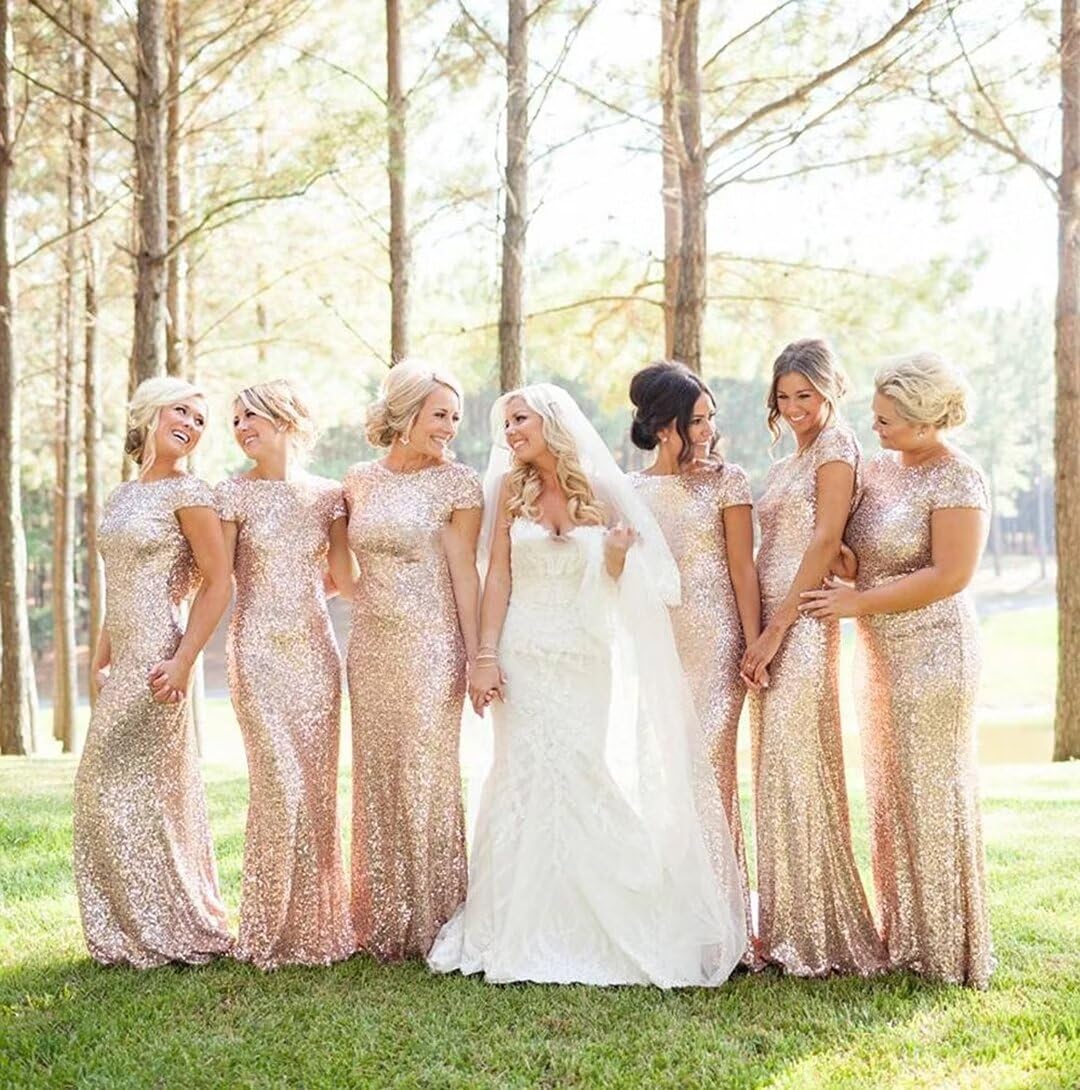 MisShow Women's Gold Sequin Mermaid Prom Dress - Elegant Long Evening Gown for Bridesmaid, Formal Cocktail Party & Special Occasions | Perfect for Weddings, Galas & Red Carpet Events