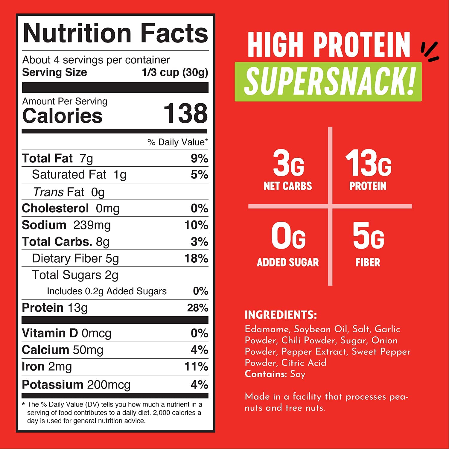 Crunchy Roasted Edamame Beans Sriracha Flavor - High Protein Keto Snacks (13g Protein, 3g Net Carbs) - Low Calorie Gluten-Free Vegan Food - Perfect for On-the-Go Snacking, Office Lunch & Keto Diet - 4oz (3 Pack)