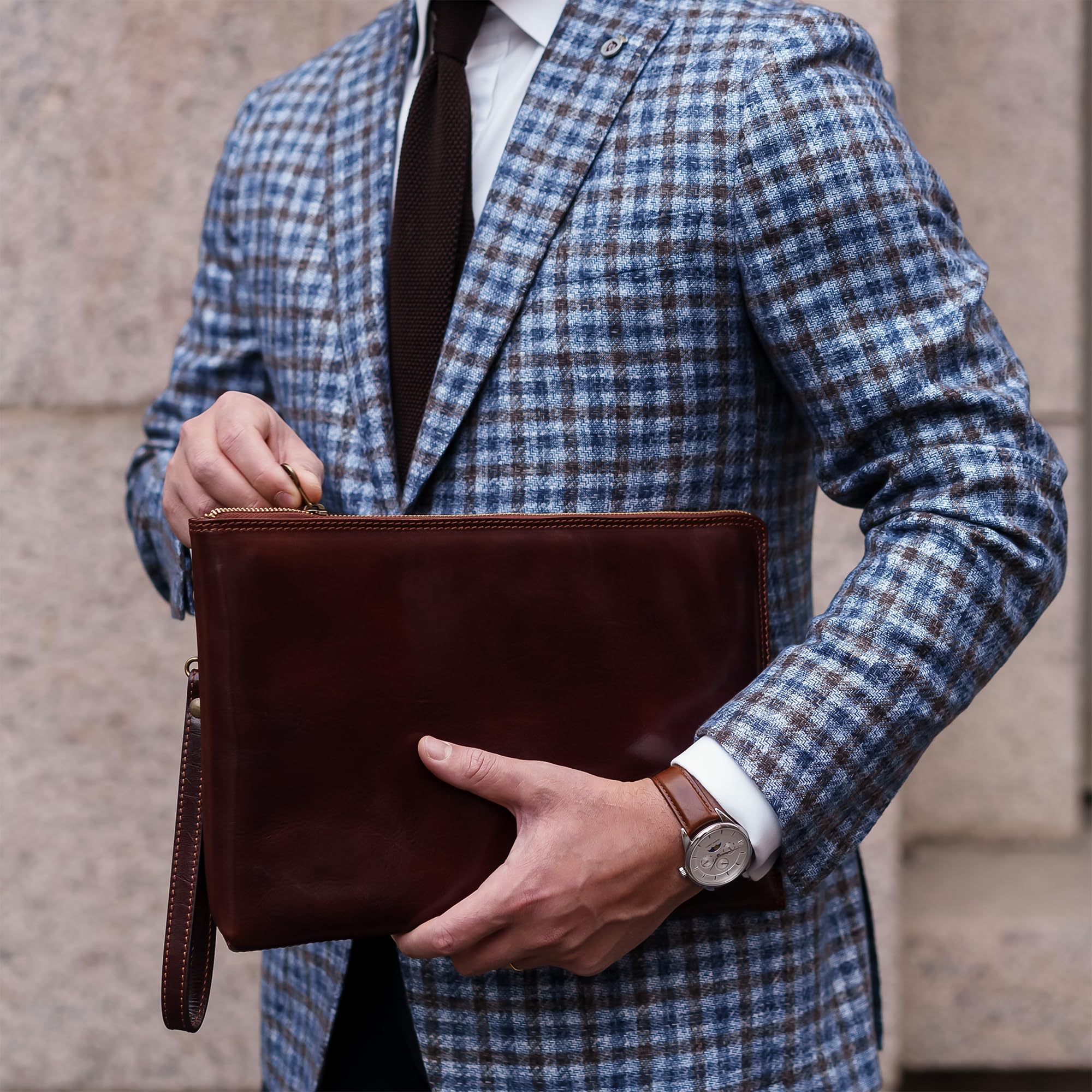 Italian Leather Clutch for Men - Organizer Wrist Bag for Business & Travel