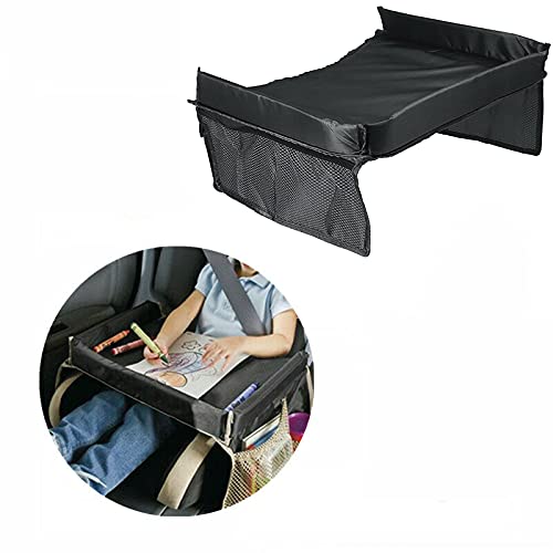 Waterproof Portable Car Seat with Travel Tray for Kids - Lightweight Baby Car Seat with Built-in Drawing Board for Travel & Road Trips - Perfect for Toddlers on Long Car Rides (Black)