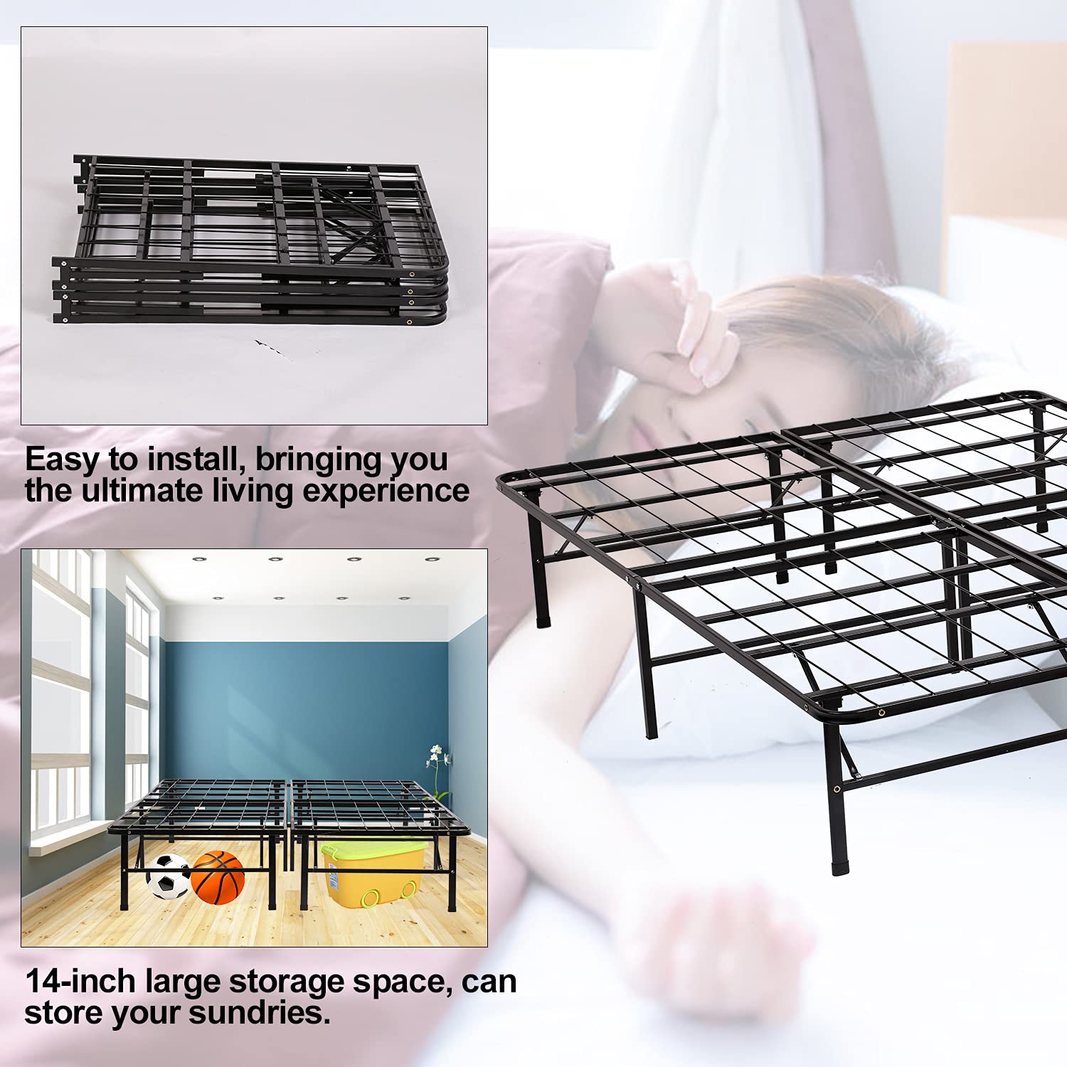 Queen Size Bed Frame - Heavy Duty Steel Platform with Non-Slip Design & Noise-Free Construction | No Box Spring Needed | Durable Mattress Foundation with Underbed Storage | Perfect for Master Bedrooms, Guest Rooms & Small Spaces