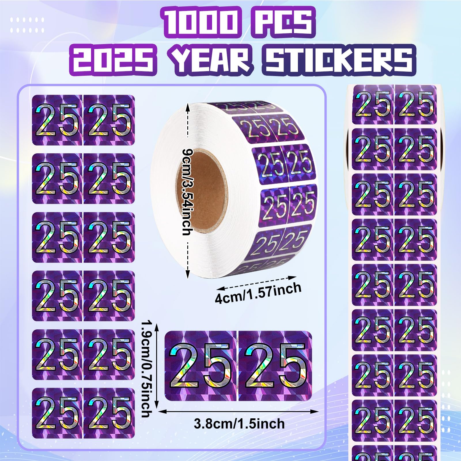 FEBSNOW 1000 Pcs 2025 Year File Folder Stickers Roll - Self Adhesive Rectangle Color Labels for Office Organization, File Coding & Document Management (Purple, Silver) - Perfect for Office Supplies, School Projects & Home Filing Systems