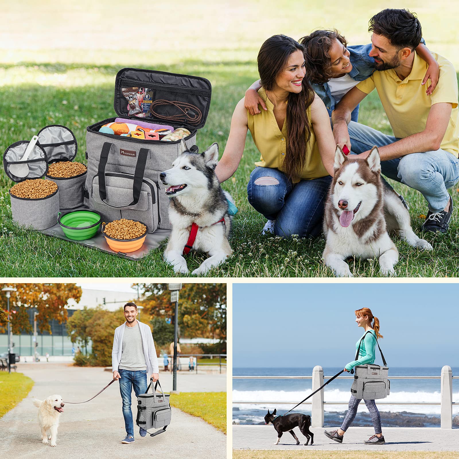 Modoker Airline Approved Dog Travel Organizer Bag with 2 Collapsible Bowls & Food Containers - Pet Carrier for Supplies & Accessories - Perfect for Air Travel, Road Trips & Outdoor Adventures