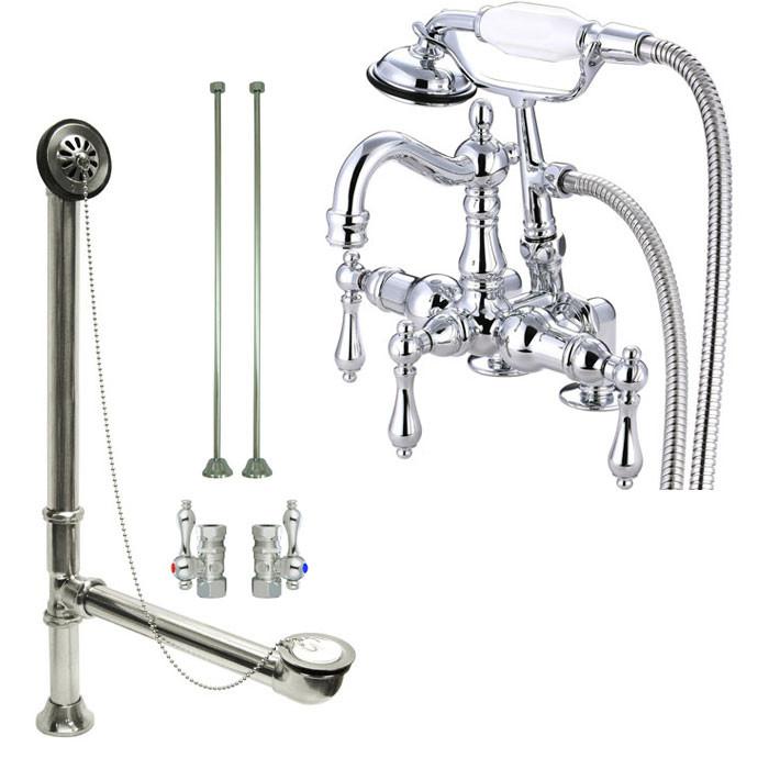 Chrome Wall Mount Clawfoot Bathtub Faucet with Hand Shower Set - Vintage Style Bathroom Fixture for Freestanding Tubs - Perfect for Spa, Luxury Bathroom & Home Renovation Projects