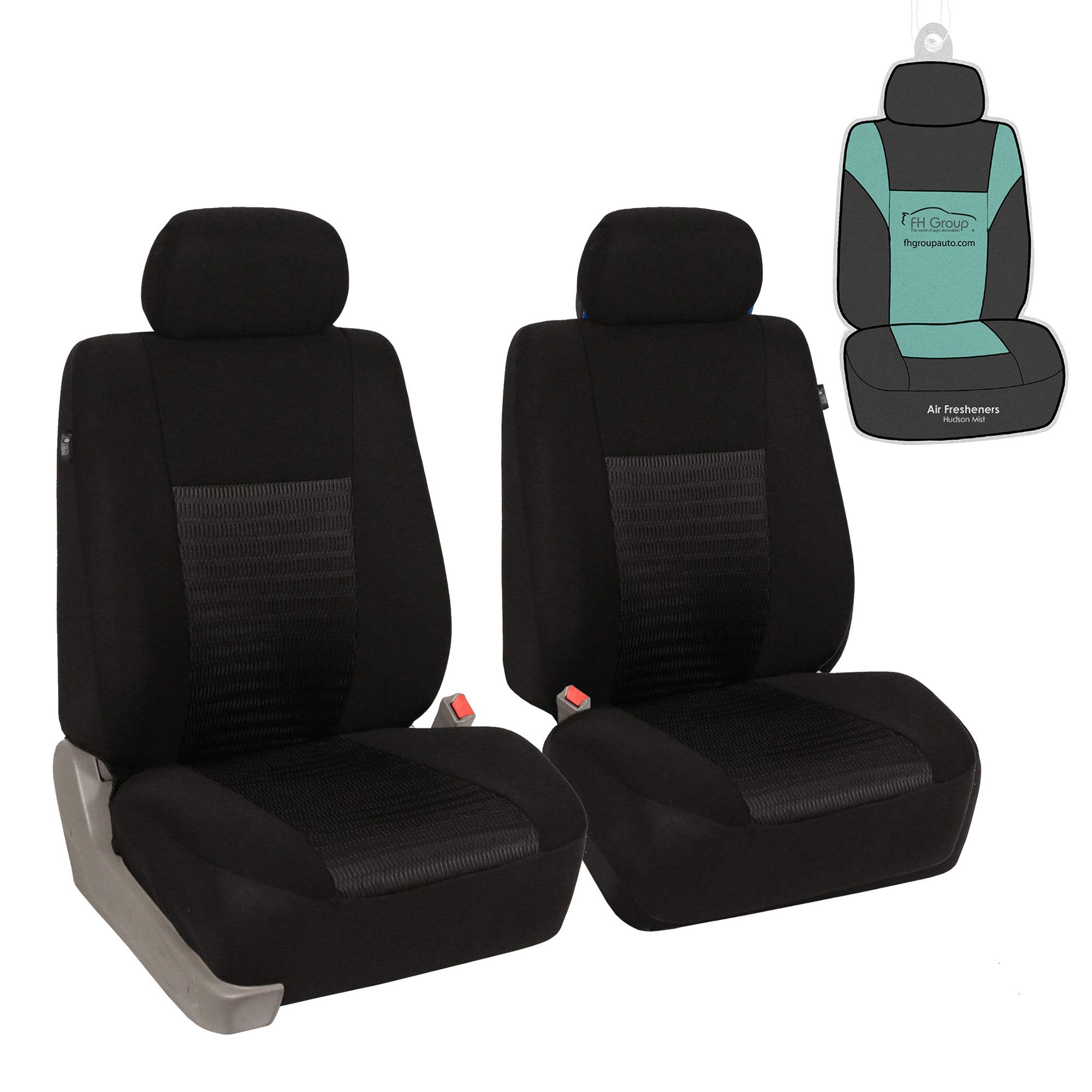 FH Group Trendy Elegance Front Set Car Seat Covers - Universal Fit Airbag Compatible Black Seat Protectors for Cars, Trucks & SUVs | Perfect for Daily Commute, Road Trips & Family Travel