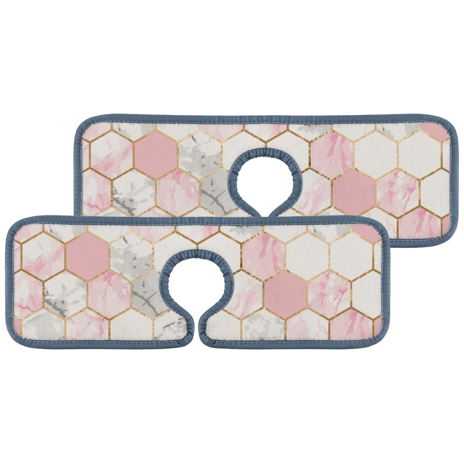 4 Pack Absorbent Faucet Drying Mats - Gold, Pink & Gray Marble Design for Kitchen, Bathroom & RV Sink | Water Splash Guard, Wraparound Faucet Drip Catcher | Perfect Counter Drying Pads for Daily Use, Dish Drying & Spill Protection
