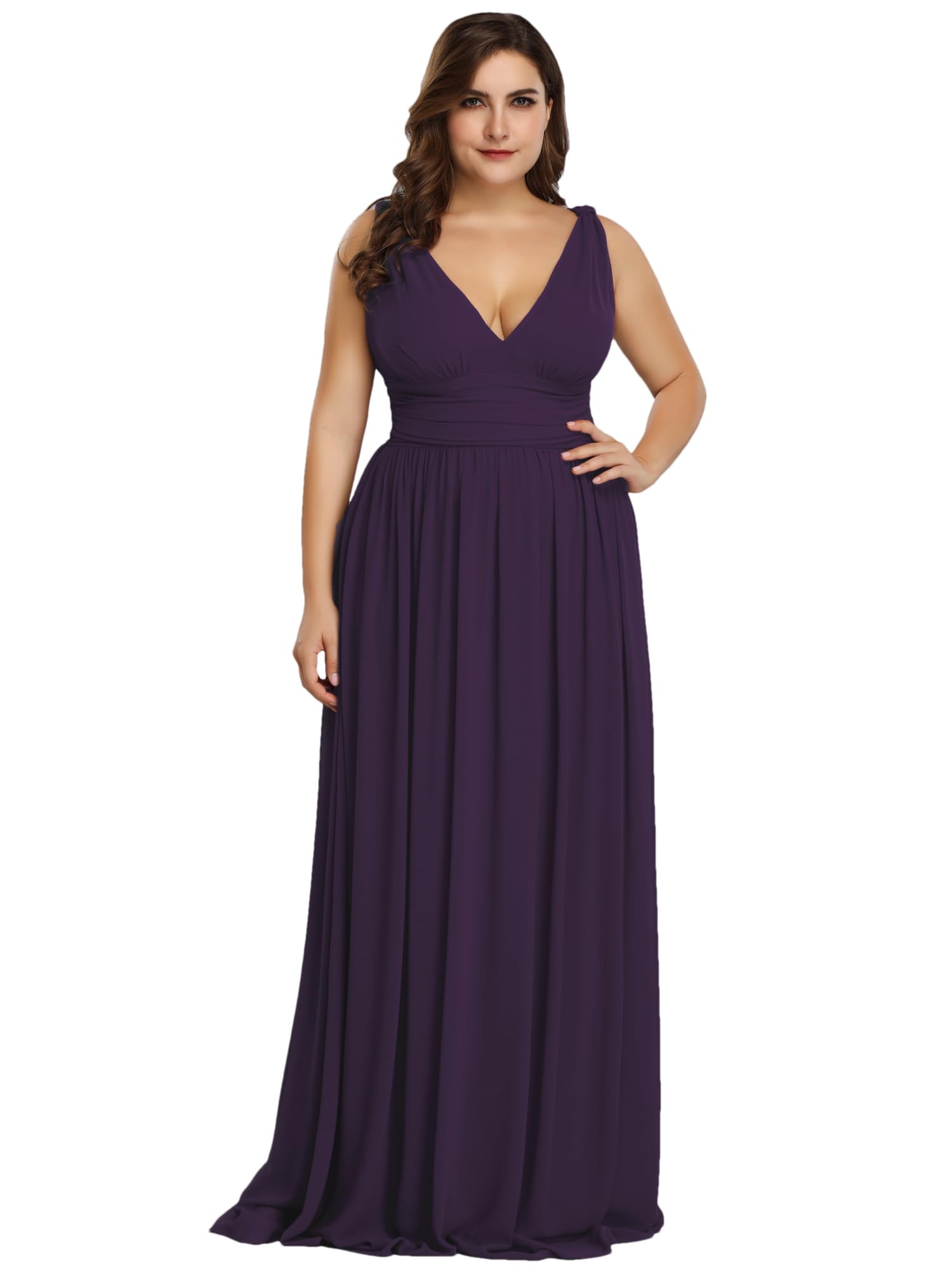 Ever-Pretty Women's Plus Size V-Neck Sleeveless Pleated Chiffon Maxi Dress - Formal Evening Gown & Bridesmaid Dress (Style 09016-DA) | Perfect for Weddings, Proms, Cocktail Parties & Special Occasions