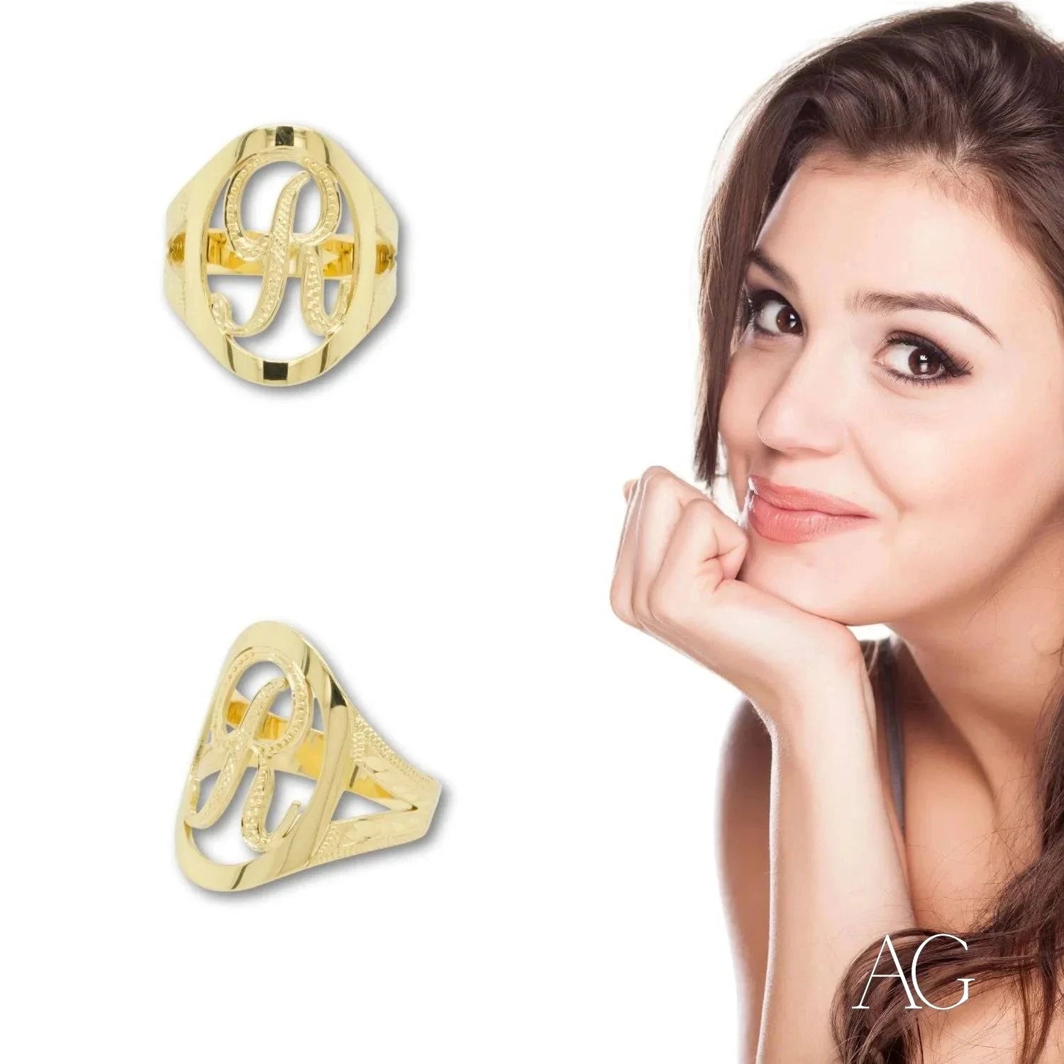 Elegant Personalized Initial Letter Ring for Women - Custom Monogram Name Ring - Perfect Gift for Birthday, Anniversary & Valentine's Day - Sterling Silver or Gold Plated Jewelry