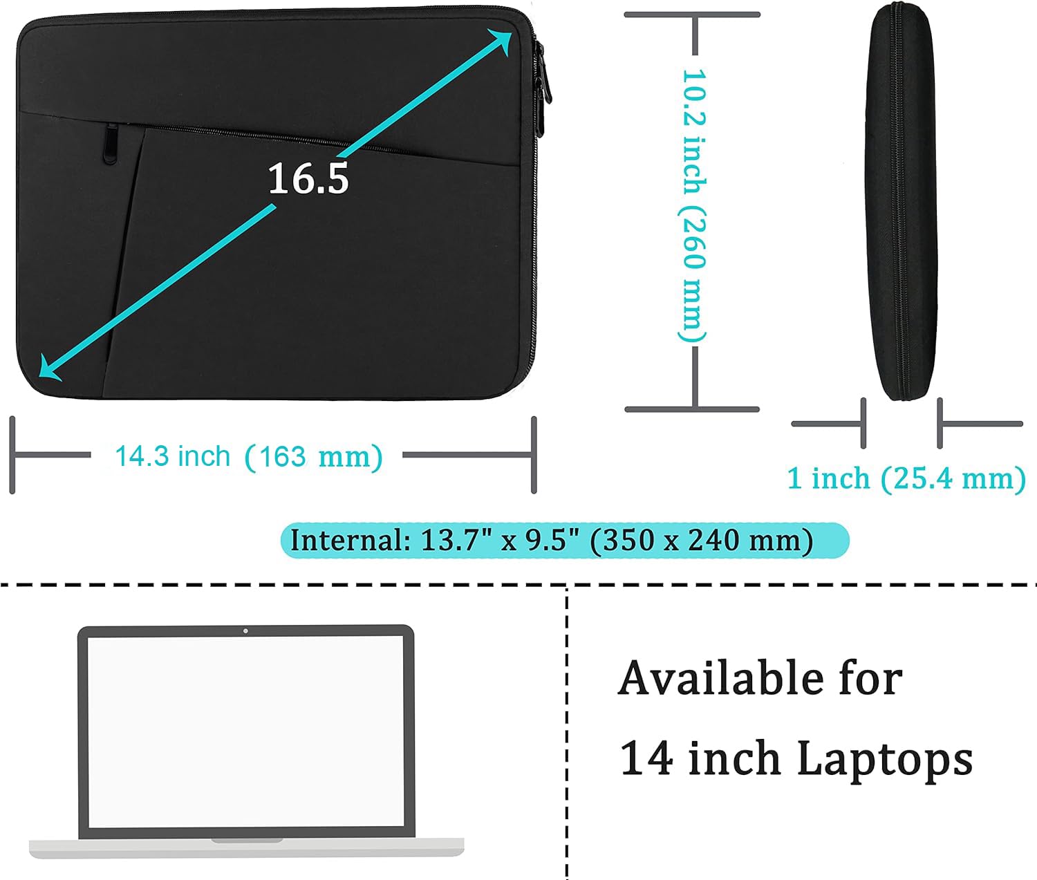 14 Inch Laptop Sleeve Case - Protective Soft Padded Durable Carrying Bag for 14