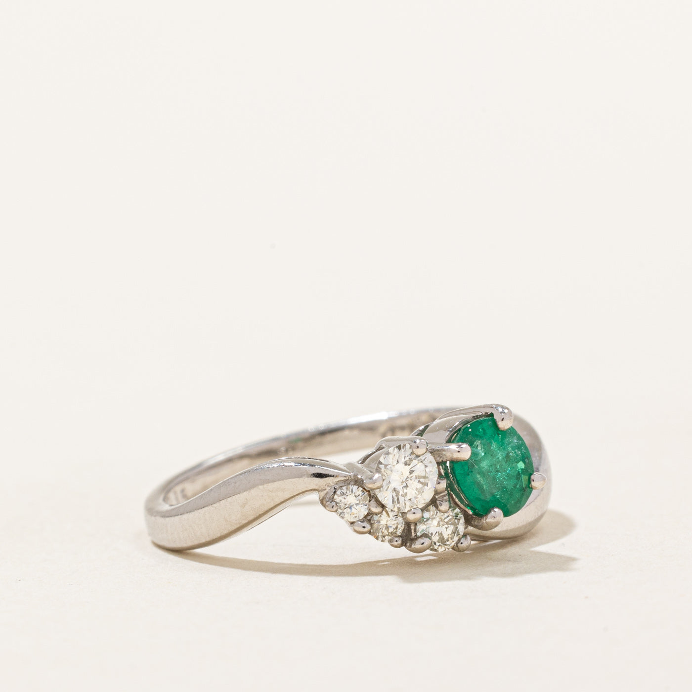 Emerald and Diamond Bypass Ring - 0.35ct Emerald & 0.15ctw Diamond Engagement Ring - Size 5.5 - Perfect for Wedding, Anniversary & Special Occasion Gifts