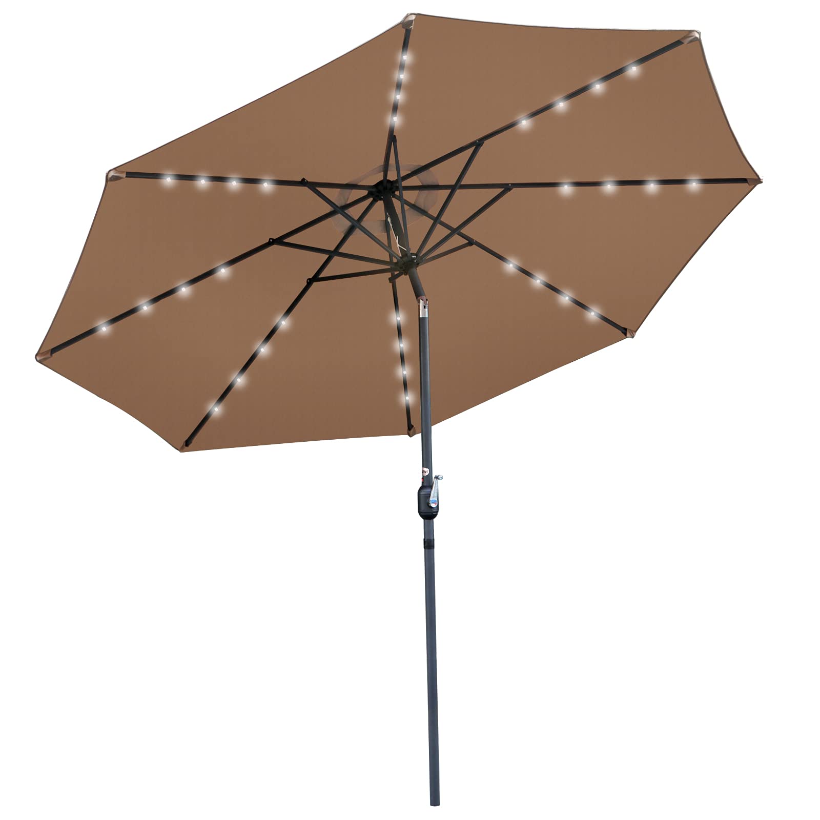 10FT Solar LED Patio Umbrella with Tilt System - Outdoor Aluminum Market Umbrella with 32 Fade-Resistant Lights - Perfect for Garden, Backyard, Party & Birthday Celebrations