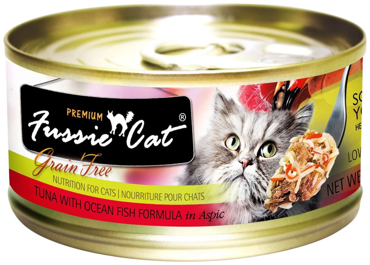 Premium Grain-Free Wet Cat Food - Fussie Cat Tuna & Ocean Fish in Aspic (2.82oz, Pack of 24) | High Protein, Natural Ingredients for Adult & Senior Cats | Perfect for Mealtime, Travel & Special Treats