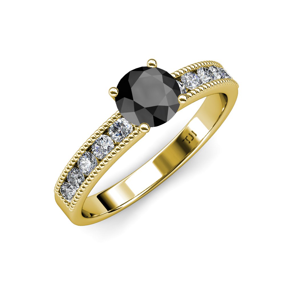 Black Diamond & Natural Diamond Engagement Ring - 1.70ctw 14K Gold with Milgrain Detailing | Perfect for Proposals, Anniversaries & Special Occasions