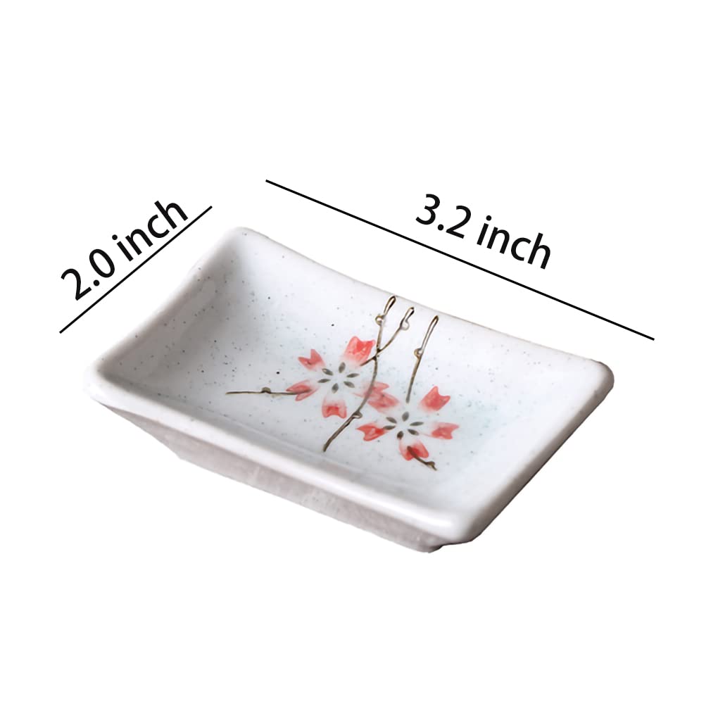 5-Piece Hand-Painted Sakura Porcelain Rectangular Side Dishes - Perfect for Sushi Soy Sauce, Seasoning Bowls & Japanese Dining Decor
