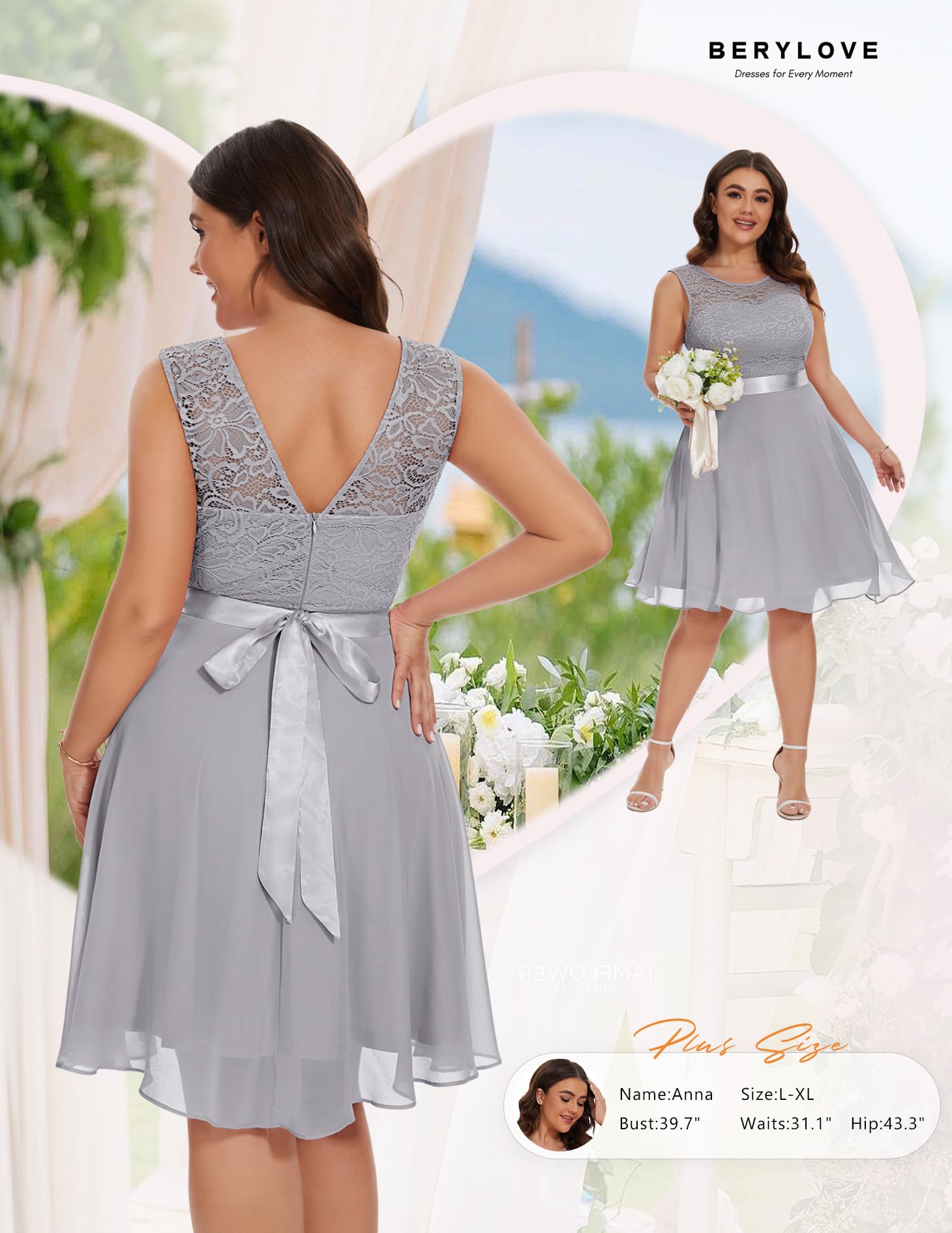 BeryLove Women's Short Prom Dress Lace Formal Gown for Wedding Guest, Cocktail Party & Bridesmaid - Elegant Evening Wear for Special Occasions