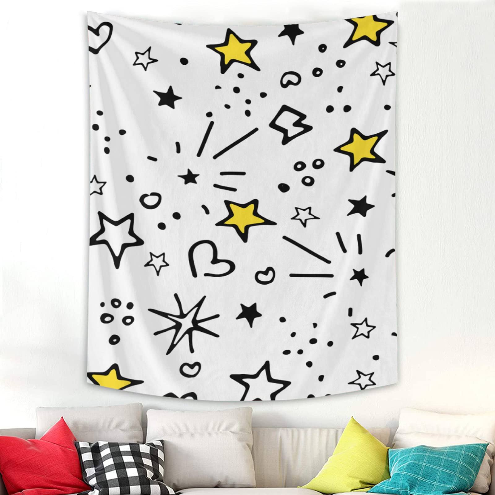 TropicalLife Hand-Drawn Star Wall Tapestry - 40x60 Inch Bohemian Bedroom Decor, Aesthetic Polyester Hanging for Living Room & Dorm - Perfect for Hippie Style, Meditation Spaces & Photo Backdrops