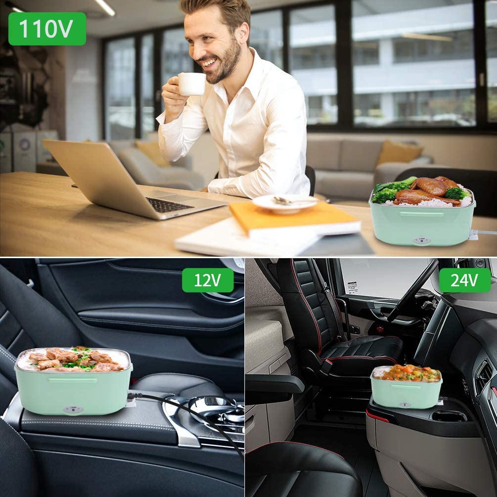 Portable Electric Lunch Box - 304 Stainless Steel Food Warmer for Office, Truck, Car & Travel | Includes Spoon, Fork & Carry Bag | Perfect for Meal Prep, Commuting & Outdoor Activities