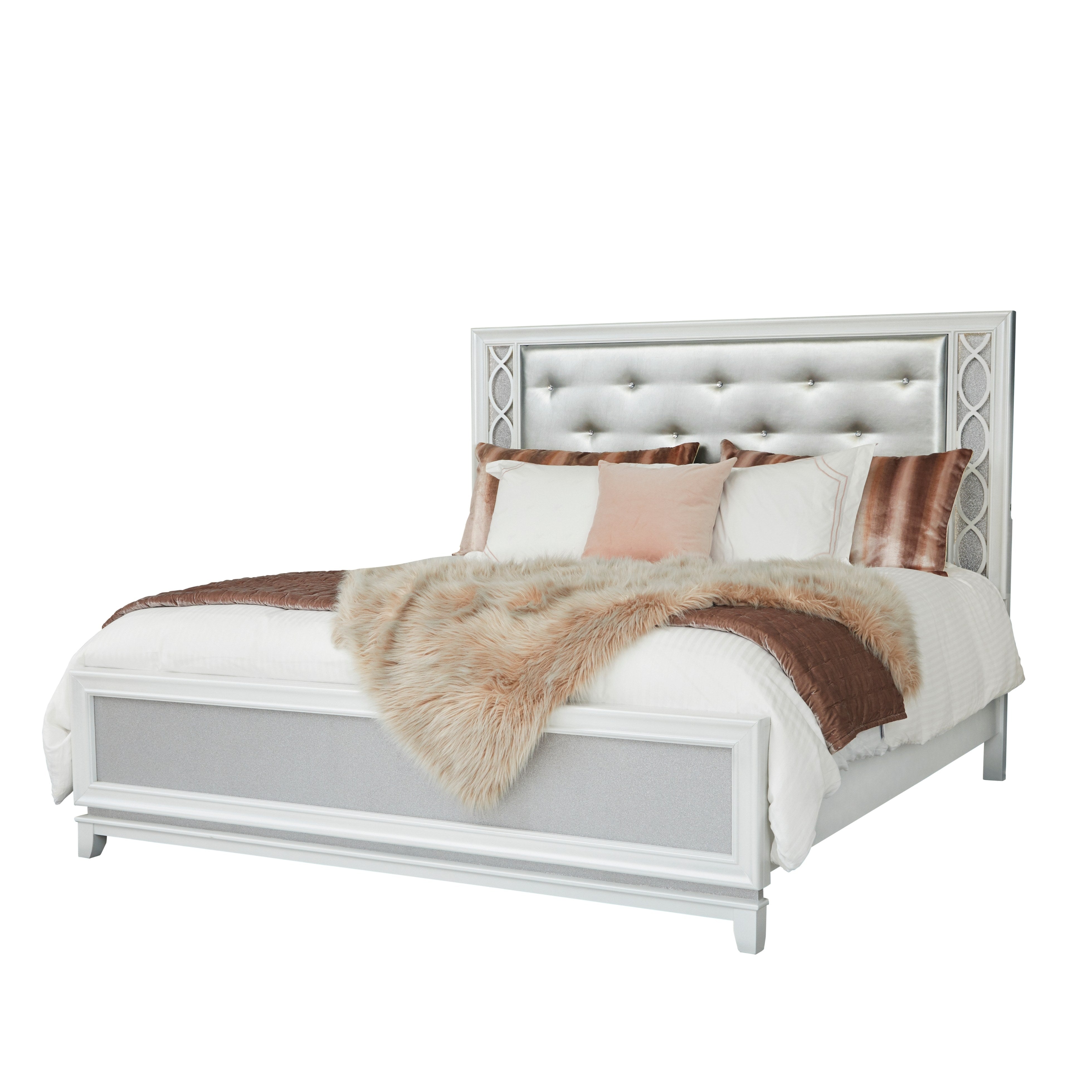 Roundhill Furniture Galaxy Bedroom Set with LED Lights - Pearlized White Finish, Modern Bed Frame with Nightstand & Dresser - Perfect for Contemporary Bedrooms & Teen Rooms