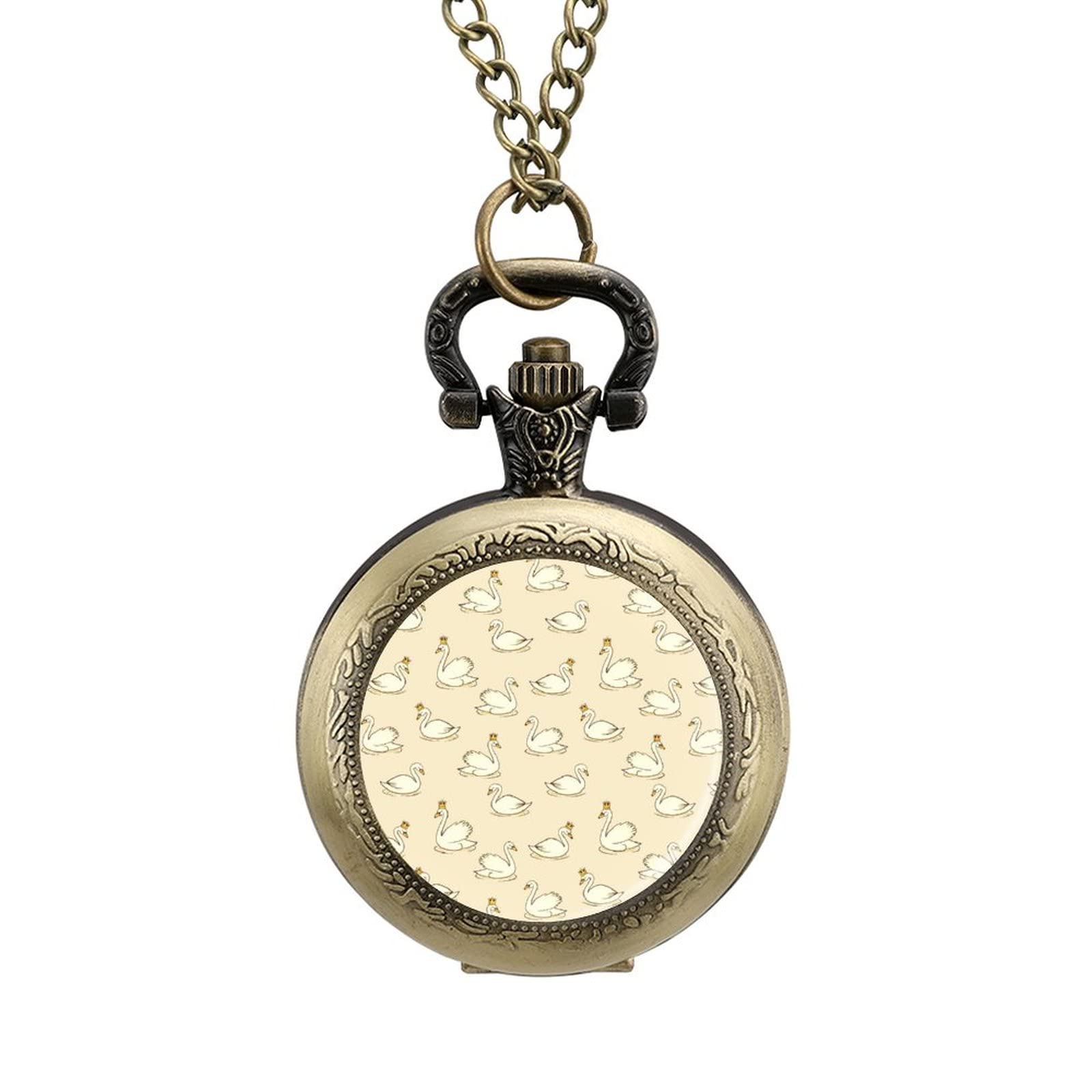 Vintage Crown Swan Pocket Watch Necklace - Antique Retro Pendant with Chain - Elegant Fashion Gift for Women - Perfect for Weddings, Prom, and Vintage-Themed Parties