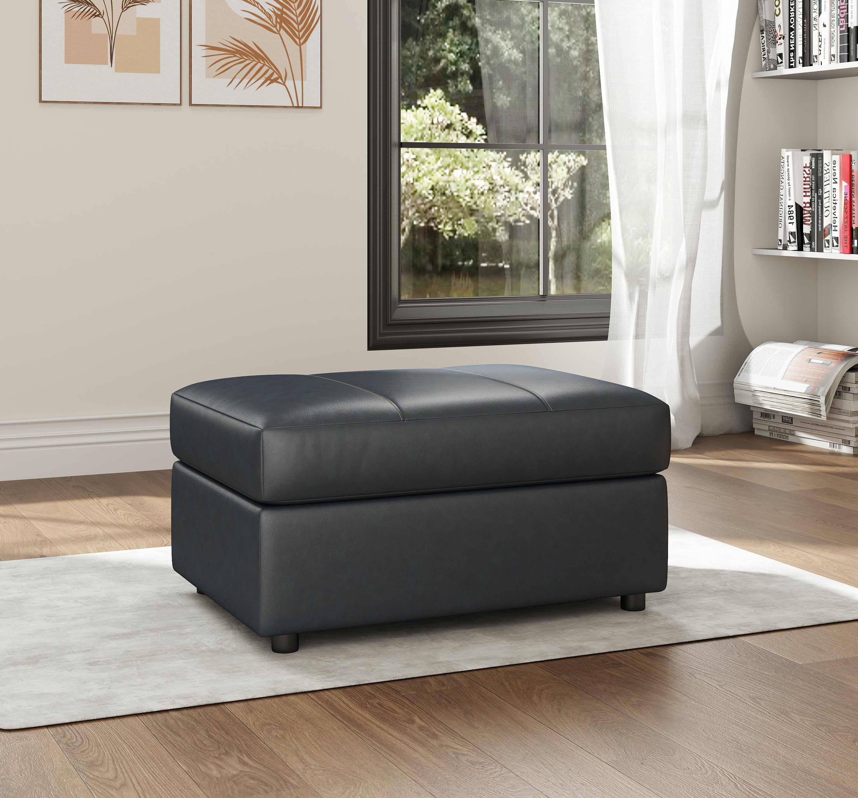 Roundhill Furniture Sakan Genuine Leather Upholstered Living Room Set - Sofa, Loveseat & Chair - Modern Sectional Couch for Home Theater, Family Room & Lounge Areas