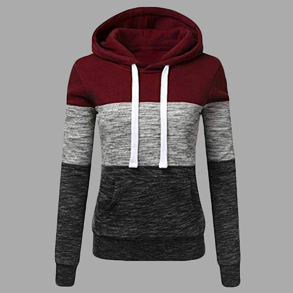 Pervobs Women's Casual Patchwork Hooded Sweatshirt with Pocket - Cozy Pullover Jumper Blouse for Everyday Wear | Perfect for Fall, Winter & Outdoor Activities