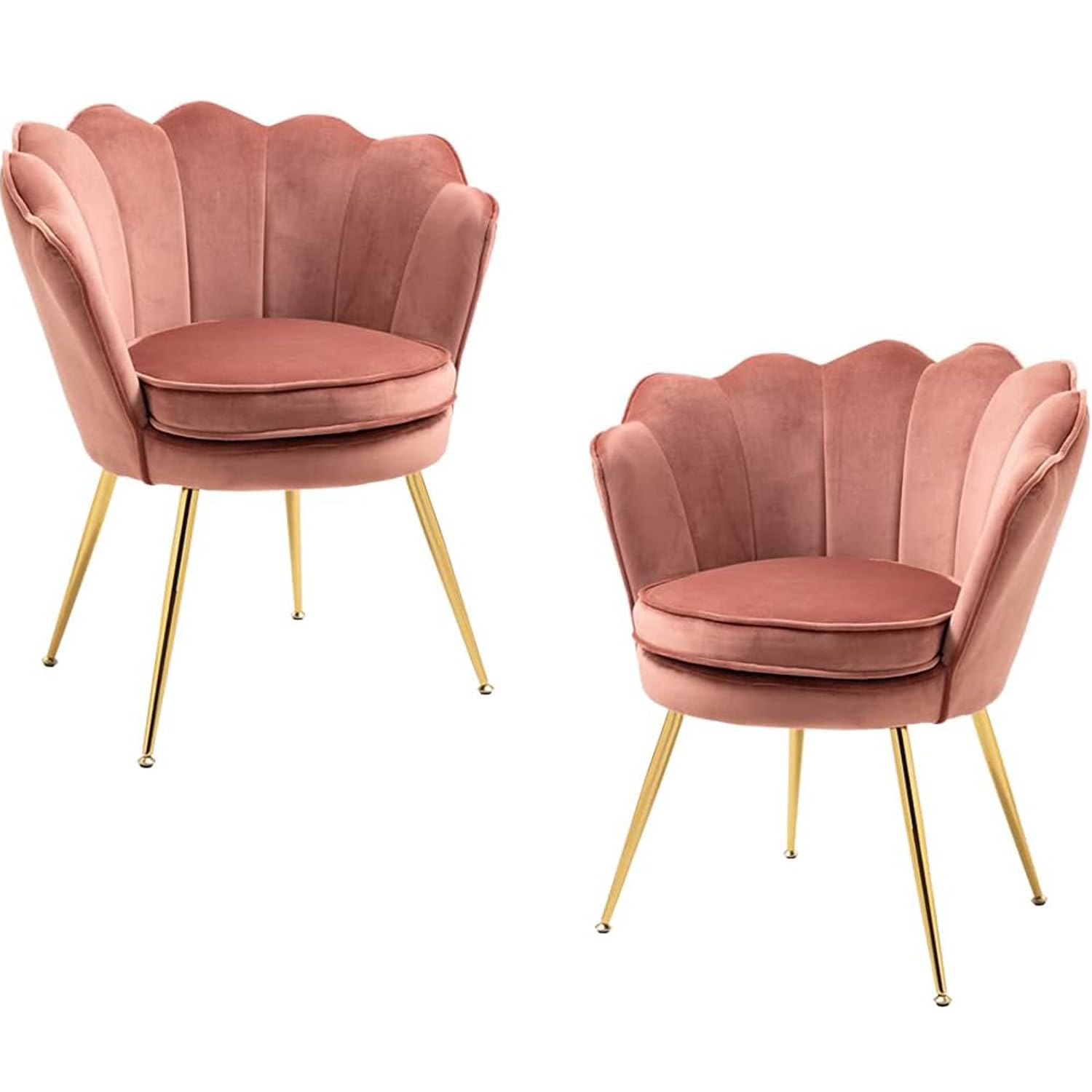 Luxury Velvet Accent Chairs Set of 2 - Blush Pink Tufted Upholstered Chairs with Gold Metal Legs for Living Room, Bedroom & Dining Room | Perfect for Home Decor, Vanity Dressing & Guest Seating