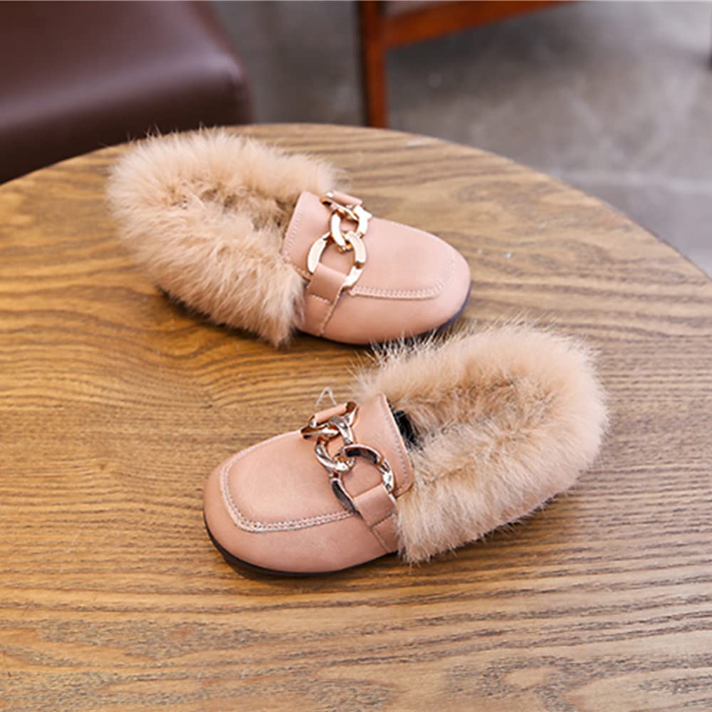 Toddler Girls & Boys Velour Loafers with Faux Fur - Warm Leather Dress Shoes for Daily Walking, Moccasin Boat Shoes - Perfect for School, Parties & Winter Outfits