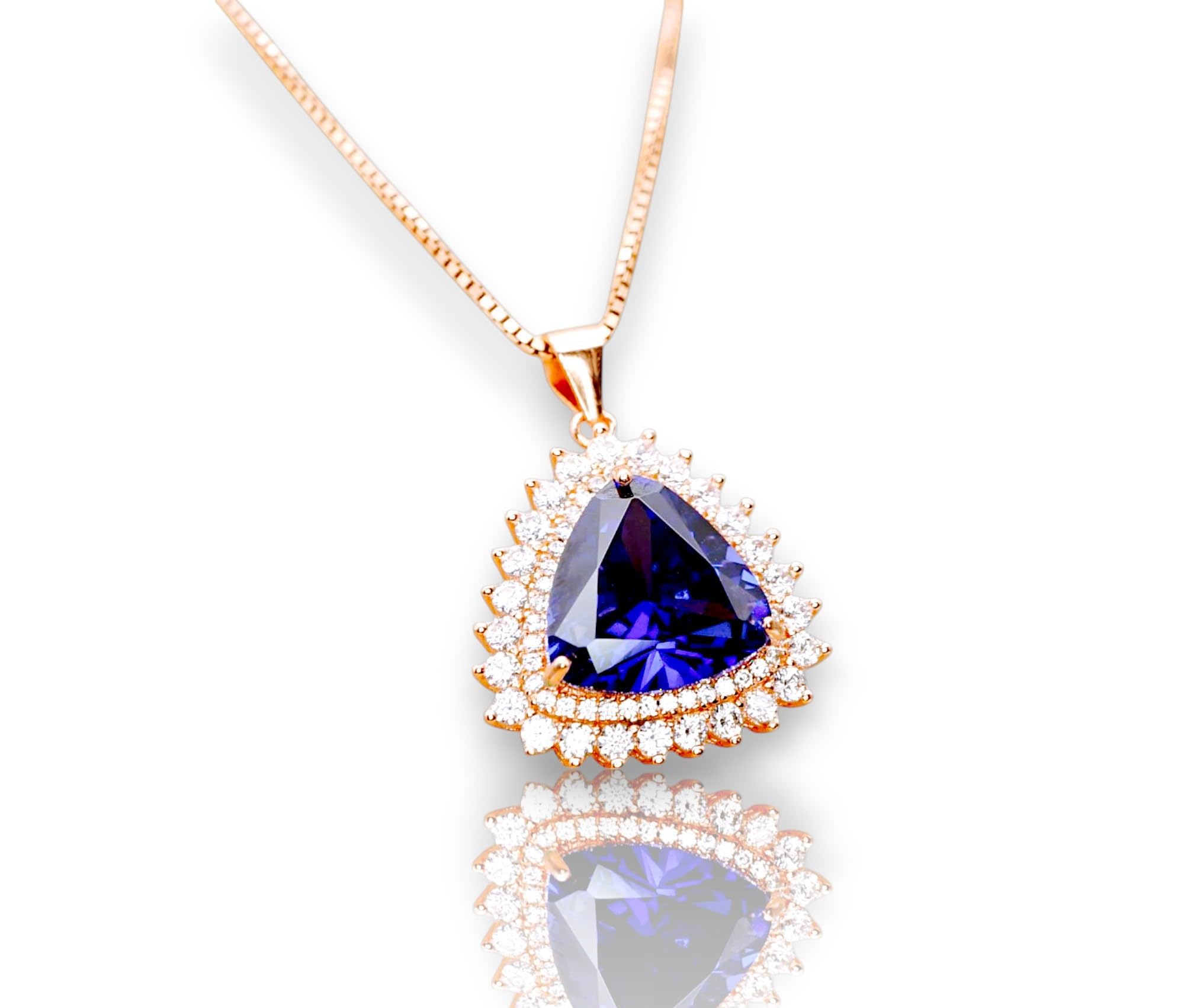 Trillion Tanzanite Necklace - Rose Gold Plated Sterling Silver, December Birthstone, Lab-Created Deep Blue Sea Pendant with Adjustable Chain | Elegant Gift for Women, Anniversary, Birthday, Christmas
