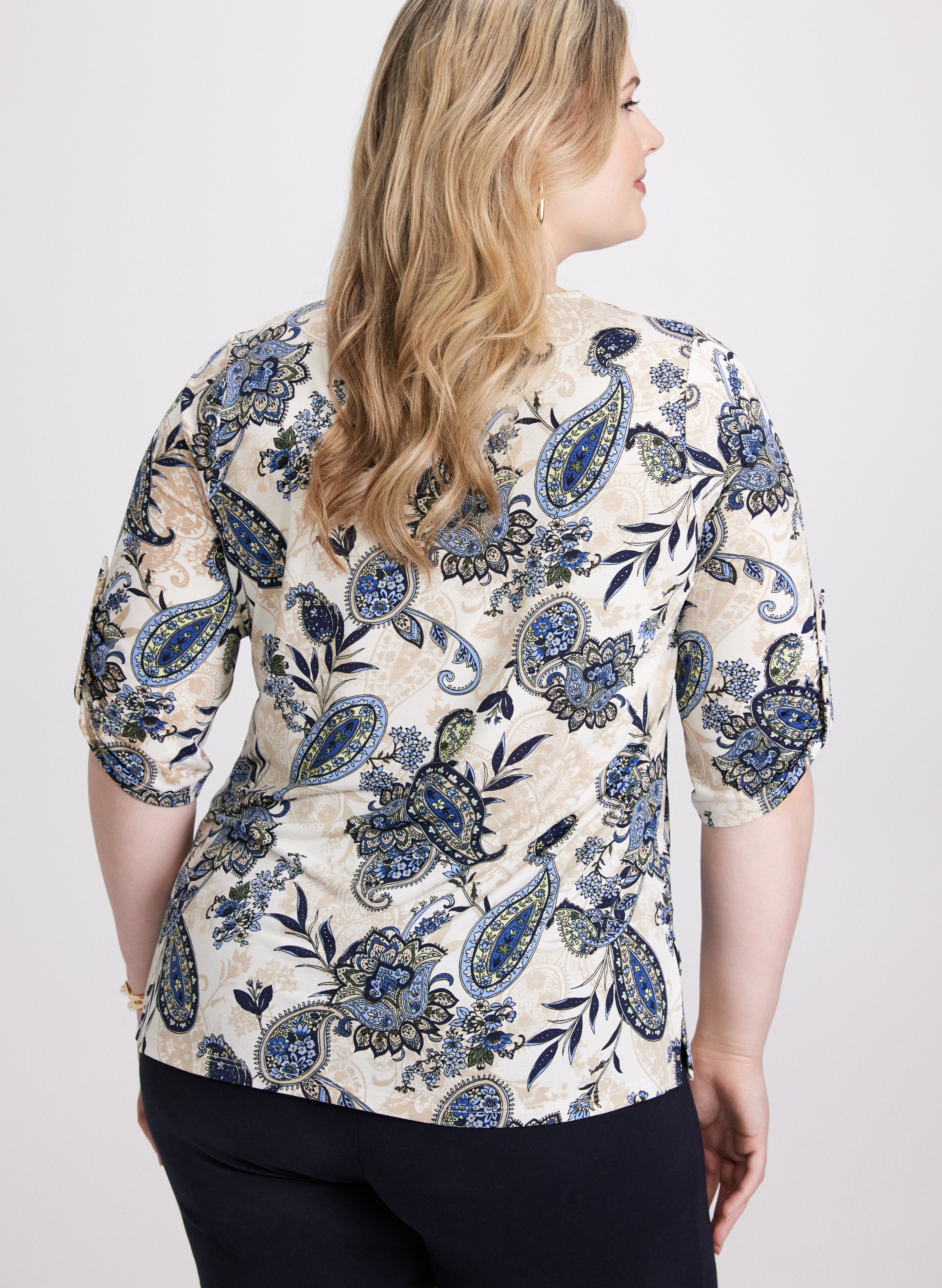 Stylish 3/4 Sleeve Paisley Print Blouse for Women - Floral Bohemian Tunic Top - Perfect for Casual Outings, Office Wear & Date Nights