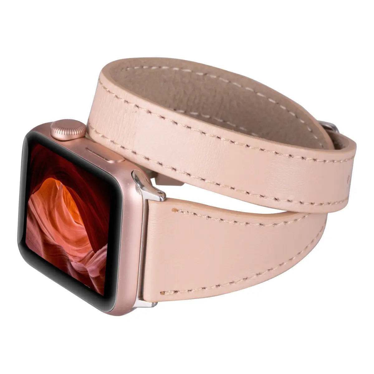 Slim Nude Leather Double Tour Strap for Apple Watch - Stylish & Comfortable Replacement Band for Workouts, Office & Everyday Wear