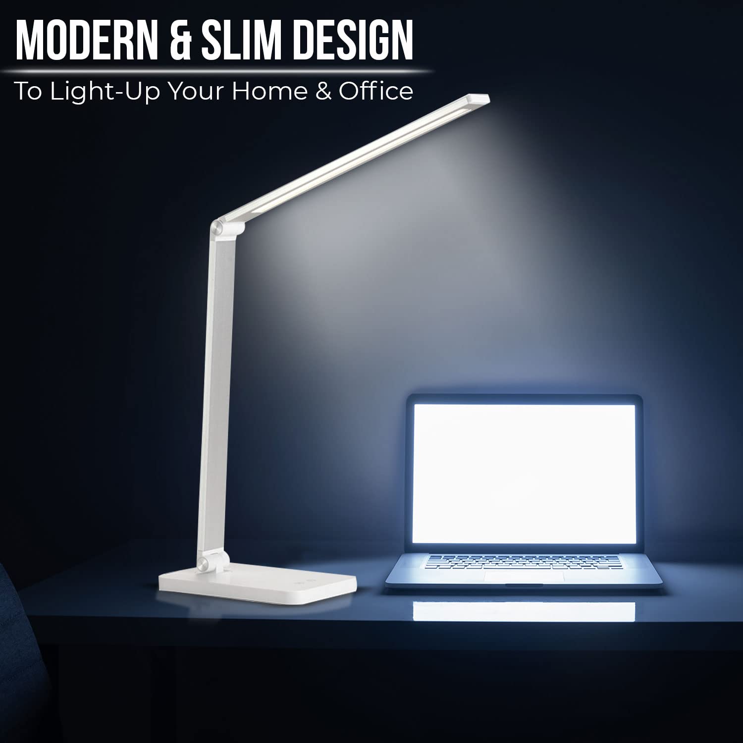 Foldable LED Desk Lamp with Wireless Charger & USB Port - 3 Adjustable Brightness Levels, Eye-Caring Table Light for Home Office, Bedroom, Study & Reading - Perfect for Night Work, Students & Remote Workers