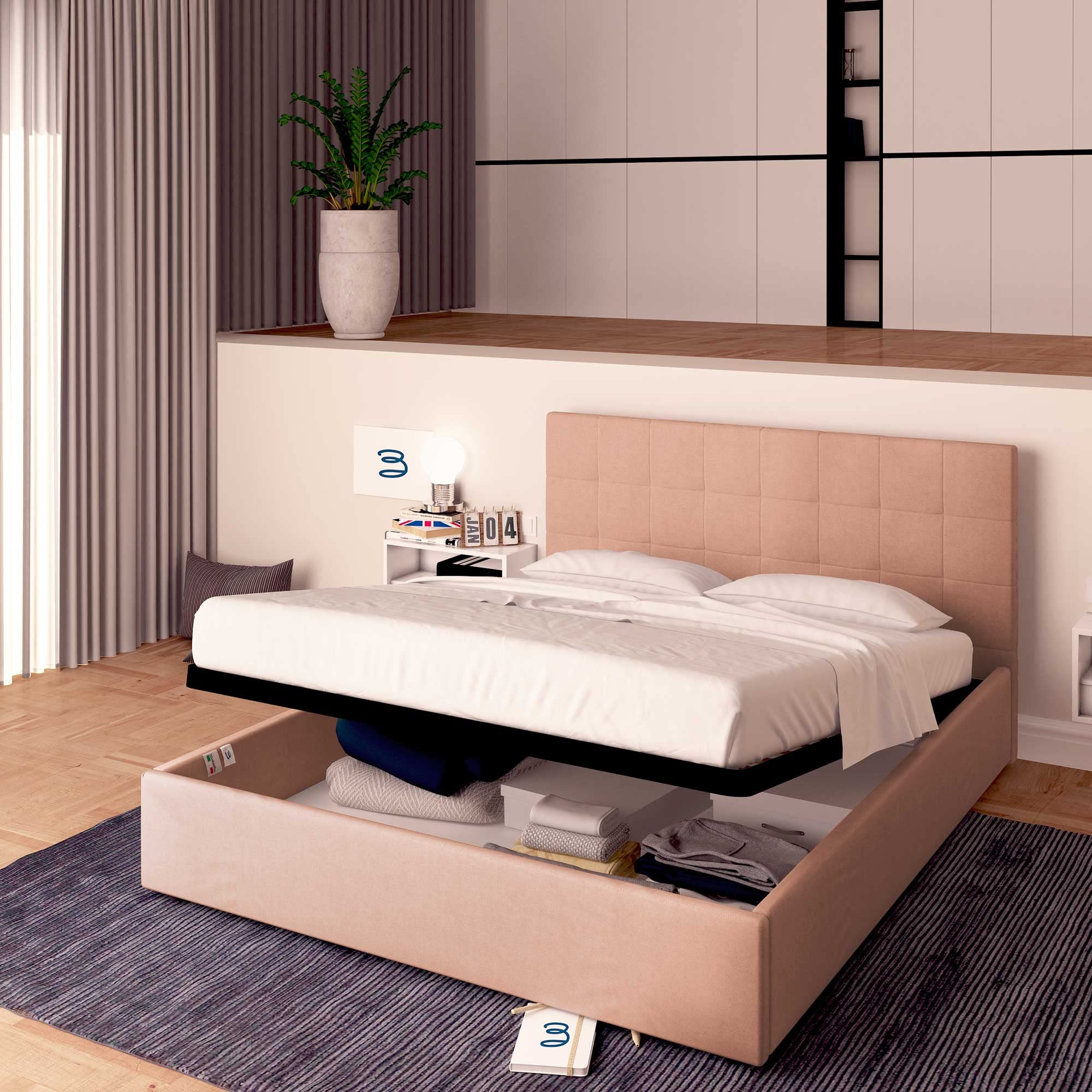 Baldiflex Single Bed with Storage Drawer, Dublin Fabric Design, Slatted Base for Single Mattress, 90 x 190 cm, Elegant Headboard, Vintage Pink - Perfect for Small Bedrooms, Guest Rooms & Studio Apartments