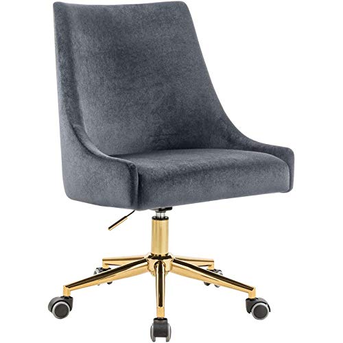 Scranton & Co Swivel Adjustable Gray Velvet and Gold Office Chair - Ergonomic Home Office Desk Chair with Wheels for Work, Study, and Gaming