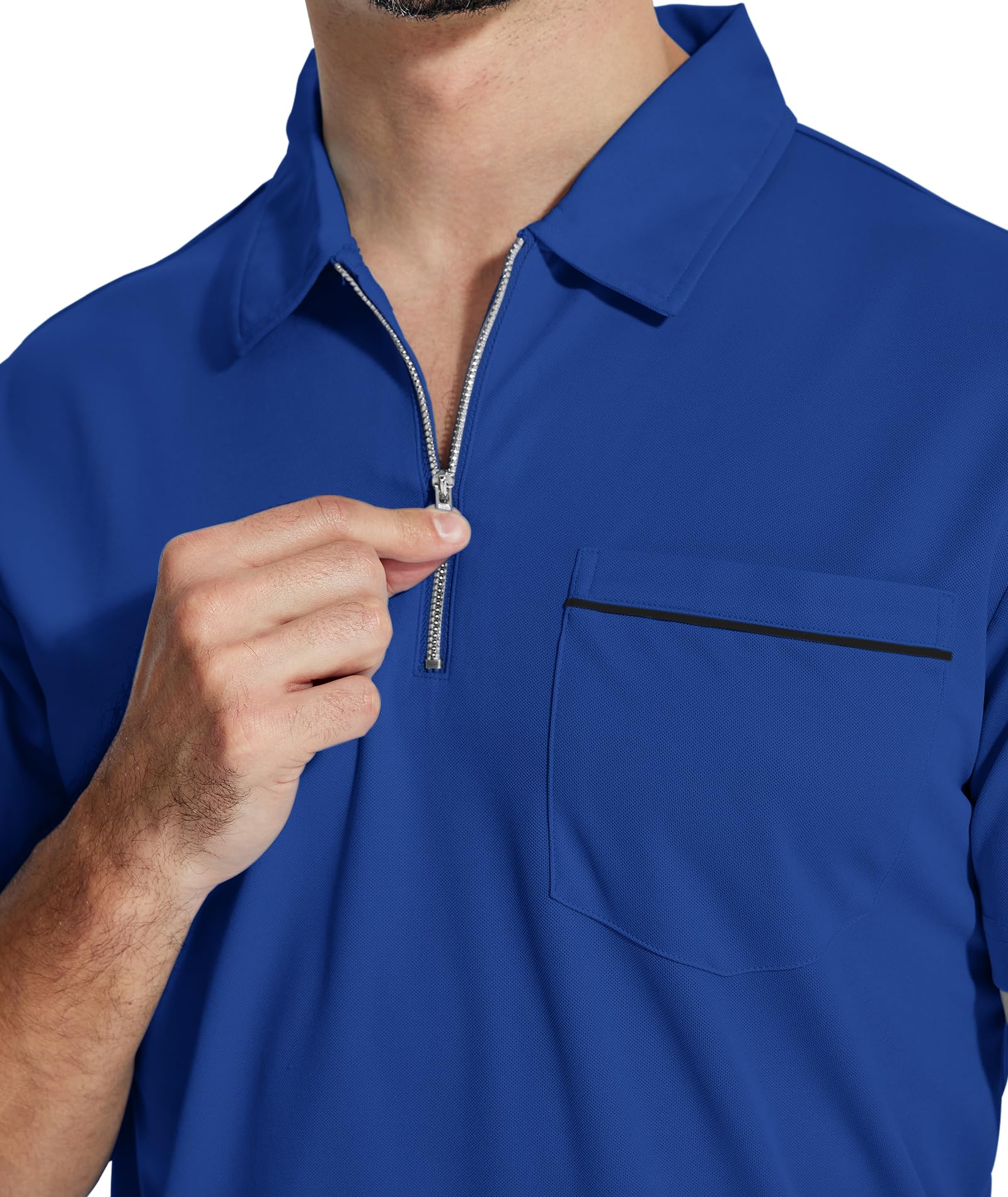Men's Lightweight Short Sleeve Polo Shirt with Quarter Zip & Pocket - Classic Casual Golf Shirt for Men - Perfect for Golf, Work, and Everyday Wear