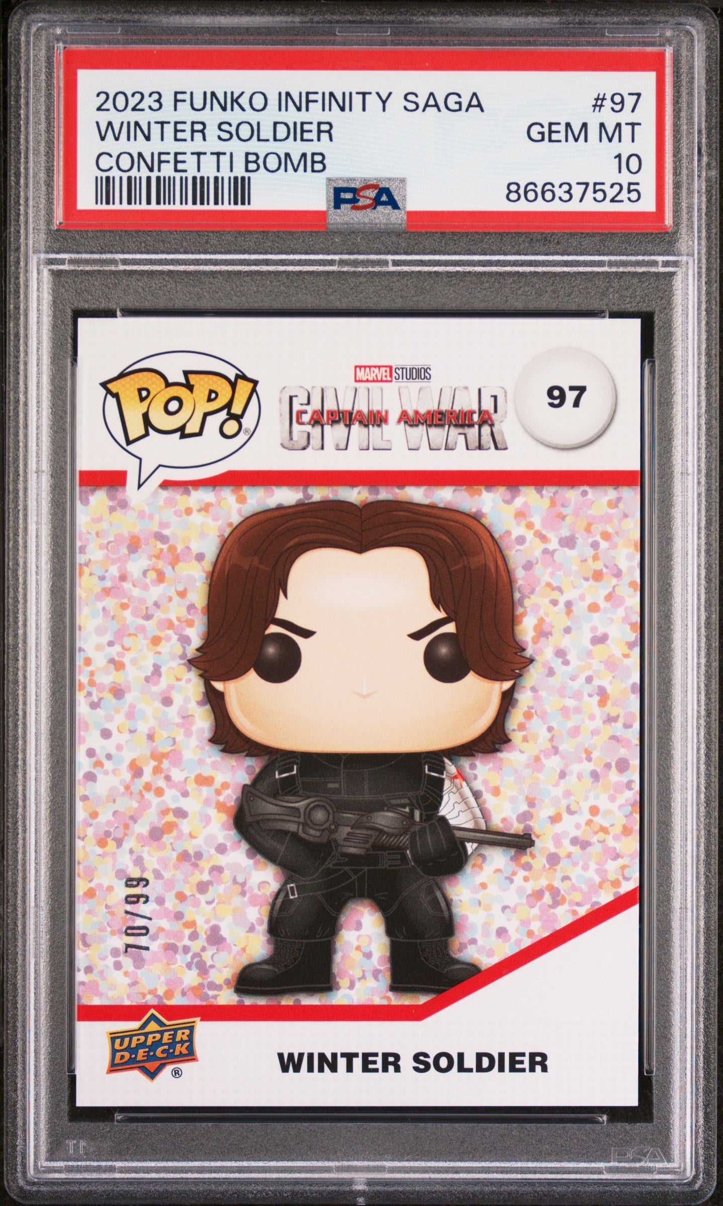 2023 Upper Deck Funko Pop Marvel Winter Soldier Confetti Bomb #97 PSA 10 Graded Collectible - Perfect for Marvel Fans, Comic Book Collectors & Pop Culture Displays