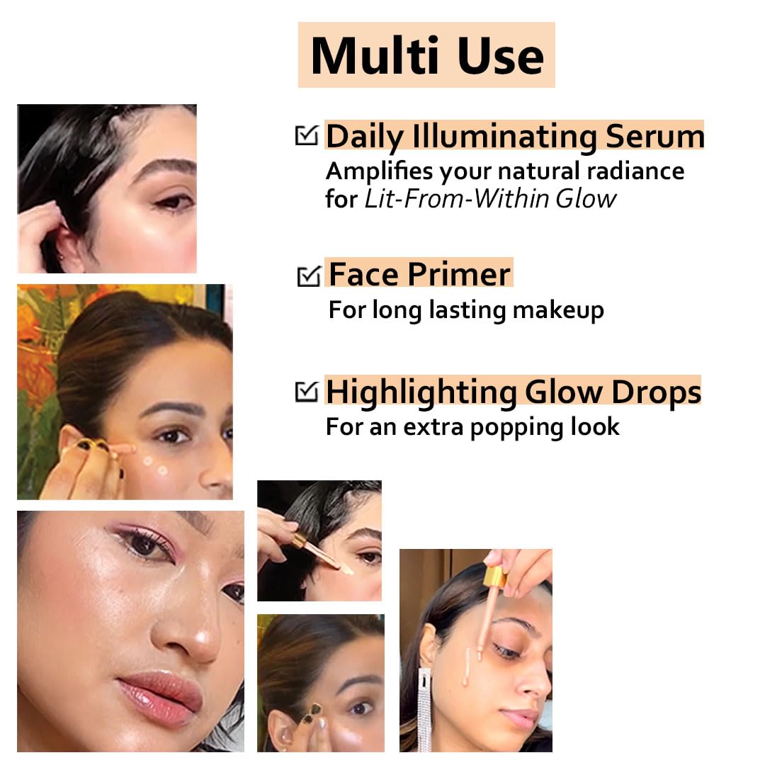 Glow Booster 3-in-1 Radiant Serum, Primer & Highlighter - Silicone-Free, Vegan Face Illuminator with Organic Chamomile & Marula Oil (30ml) | Natural Dewy Makeup for Day & Night Wear | Perfect for Dry Skin & Glowing Complexion