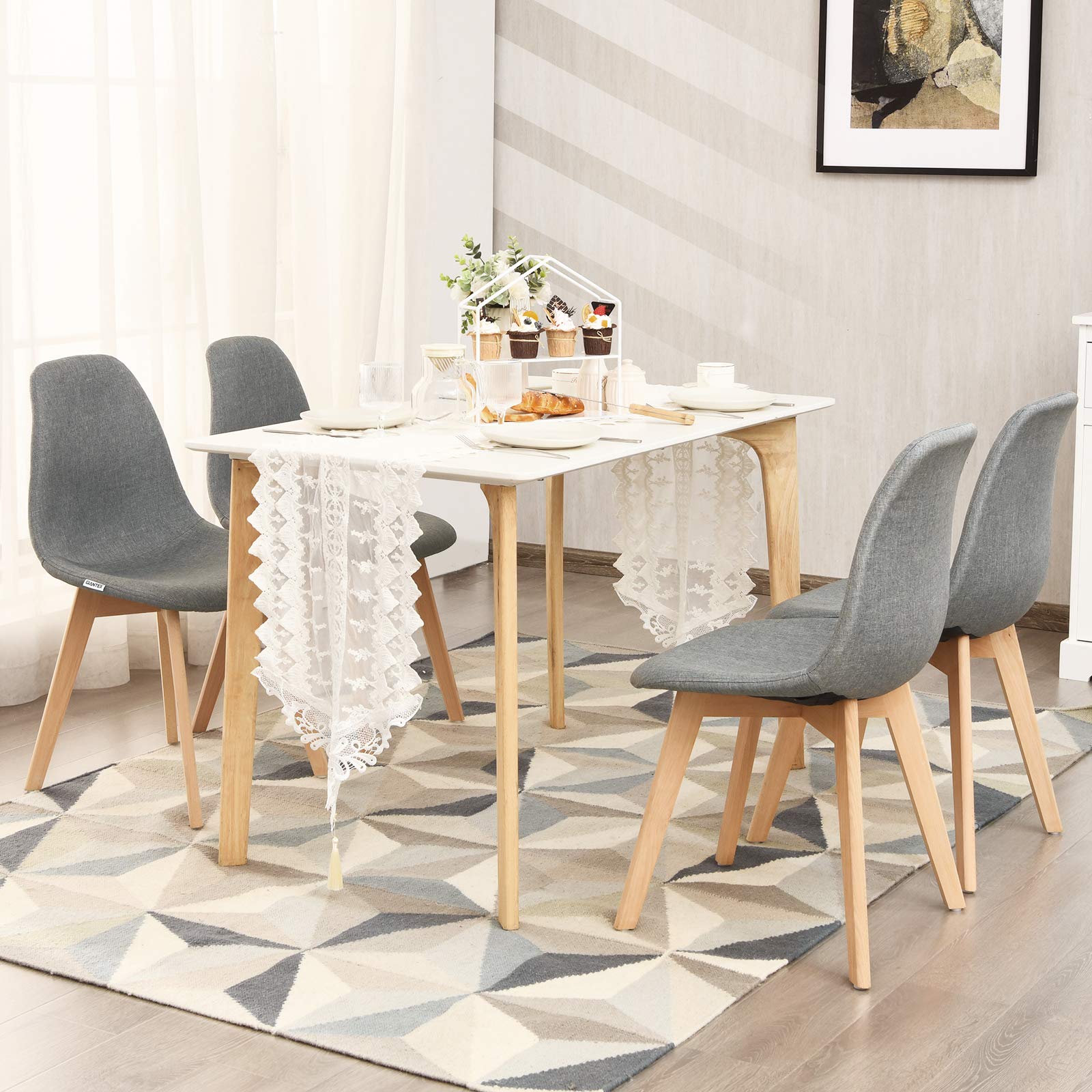 Giantex Set of 4 Modern Fabric Dining Chairs - Upholstered Accent Chairs with Solid Wood Legs & High Backrest - Soft Padded Seat for Kitchen, Dining Room - Easy Assembly Grey - Perfect for Home Decor, Restaurant, and Office Use