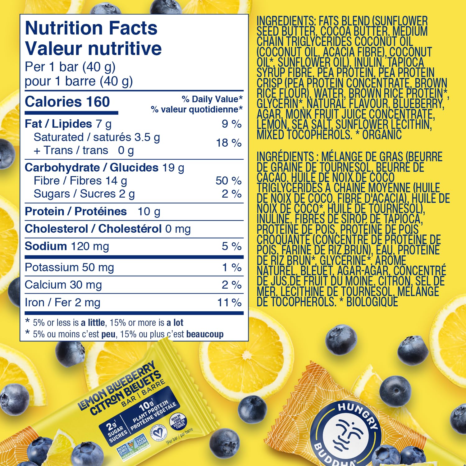 Hungry Buddha Bars - Vegan Protein Bars, Low Sugar, Gluten Free, Keto Friendly, Peanut Free - Plant Based Nutrition Snacks - 12 Pack (Lemon Blueberry) - Perfect for Workouts, Hiking & Healthy On-the-Go Snacking