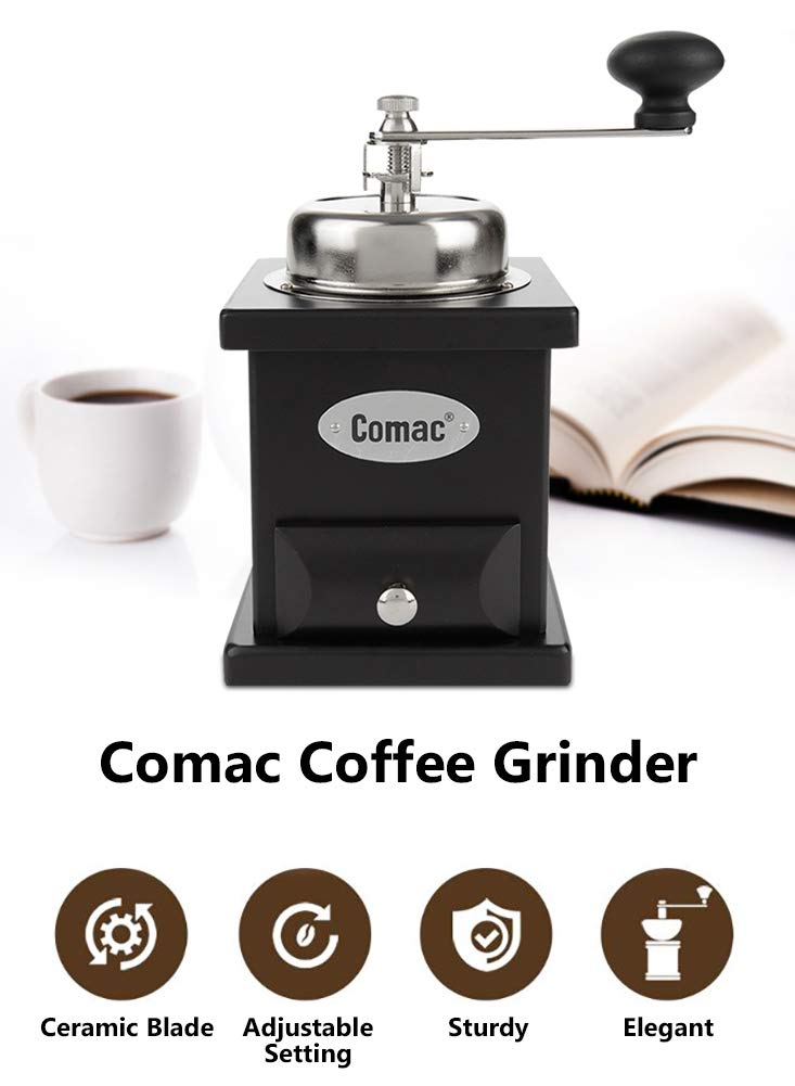 Premium Manual Coffee Grinder with Ceramic Blades - Adjustable Coarse to Fine Settings, Portable Hand Crank Mill for Whole Beans, Stainless Steel Top - Perfect for Home, Office, Travel & Camping Coffee Brewing