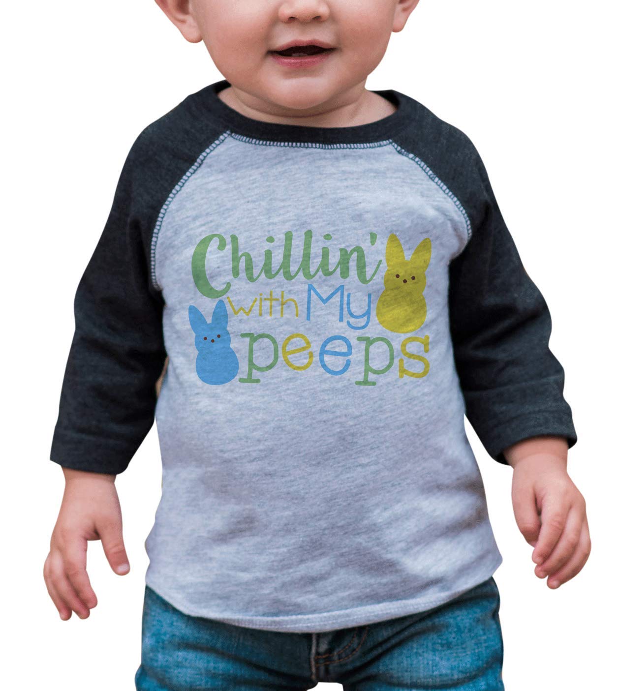 7 Ate 9 Apparel Kids Funny Easter Grey Raglan T-Shirt - Cute Graphic Tee for Boys & Girls - Easter Bunny Holiday Outfit for School & Family Gatherings